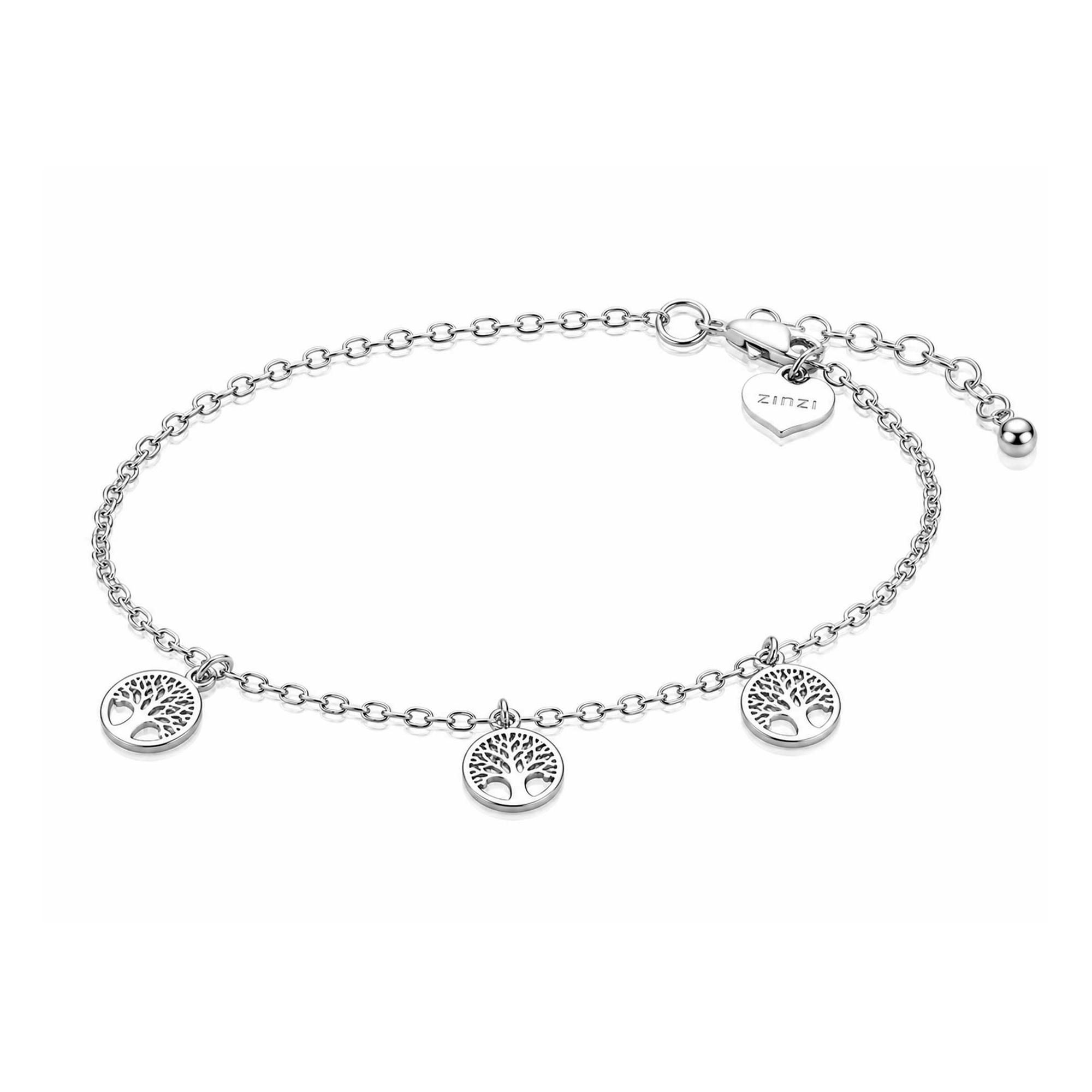 ZINZI zilveren armband met drie levensboom hangers 8mm 17-20cm ZIA-BF139

