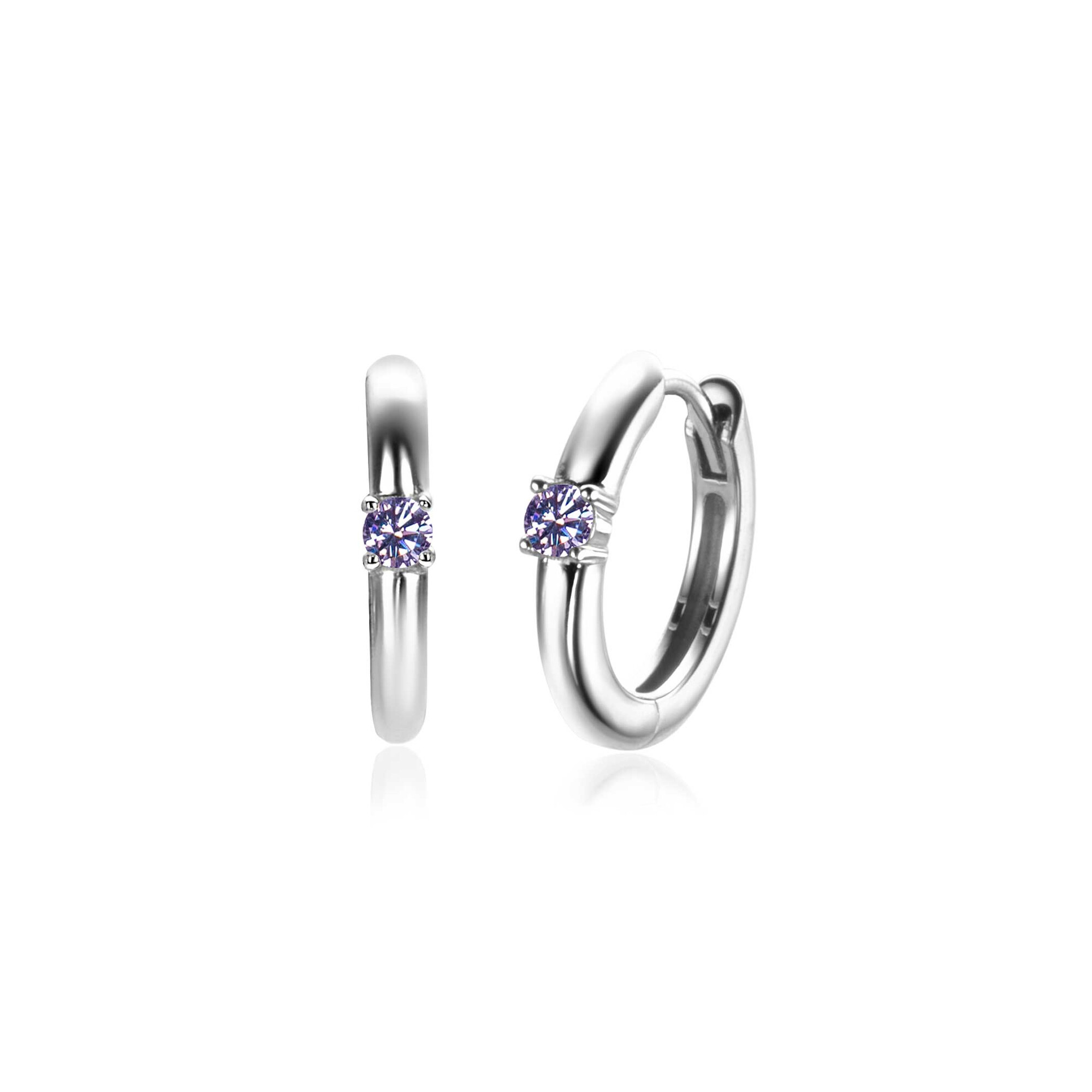JUNI oorringen 13mm zilver met geboortesteen licht paars amethist zirconia
