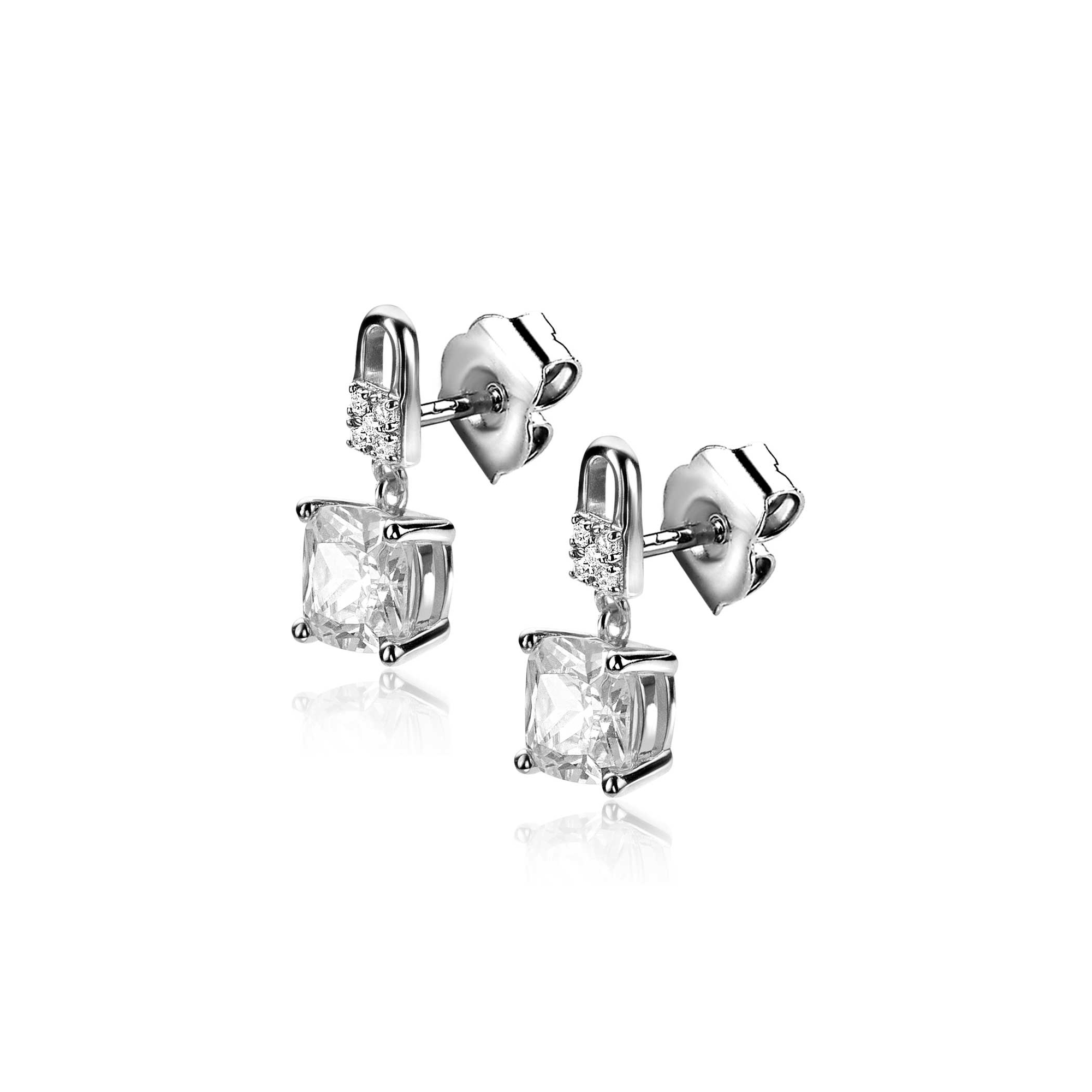 ZINZI zilveren oorstekers met vierkante witte zirconia en pavé zettingen 15mm ZIO2268