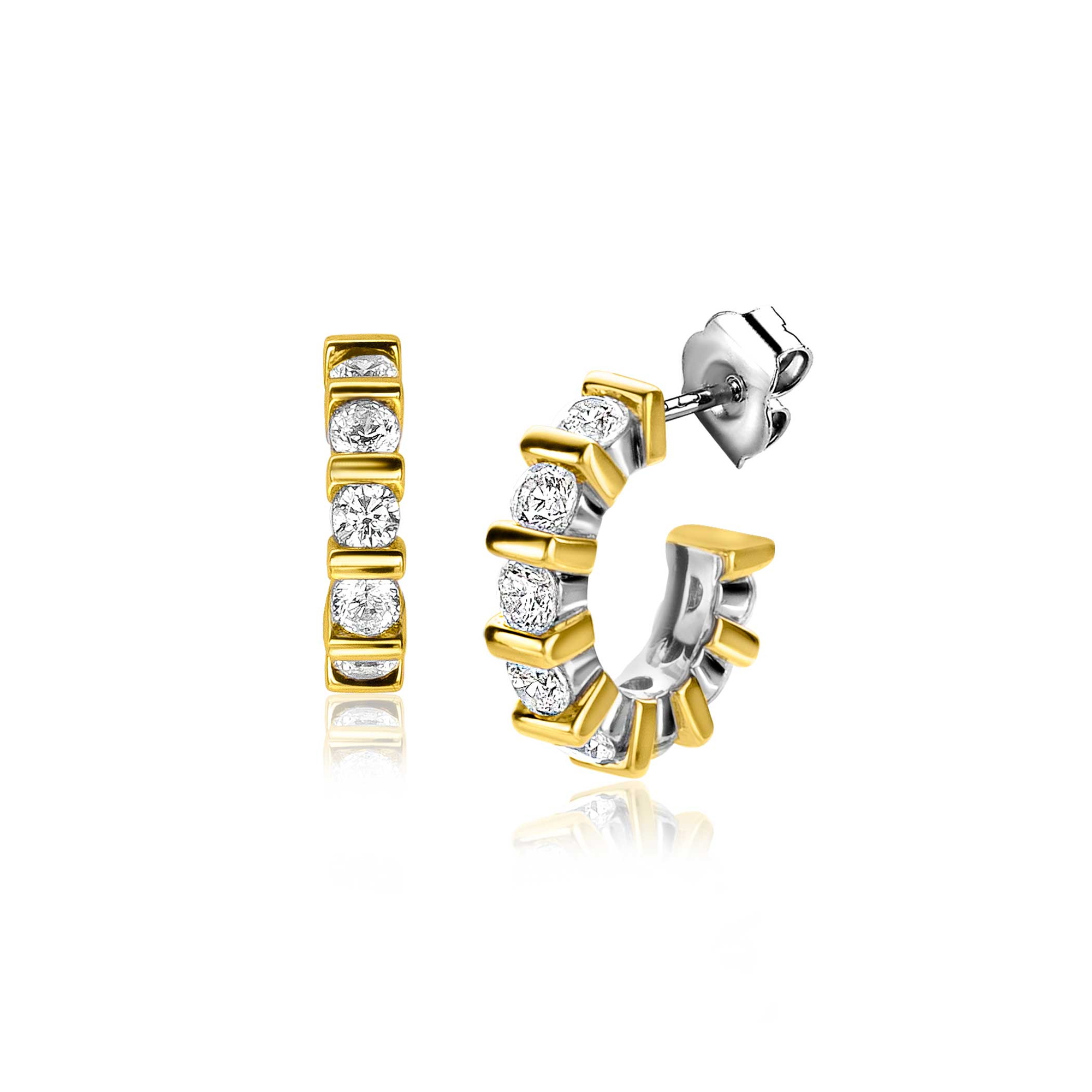 ZINZI silberner Ohrschmuck zweifarbig viereckig und runde weiße Zirkonias 16mm ZIO2251