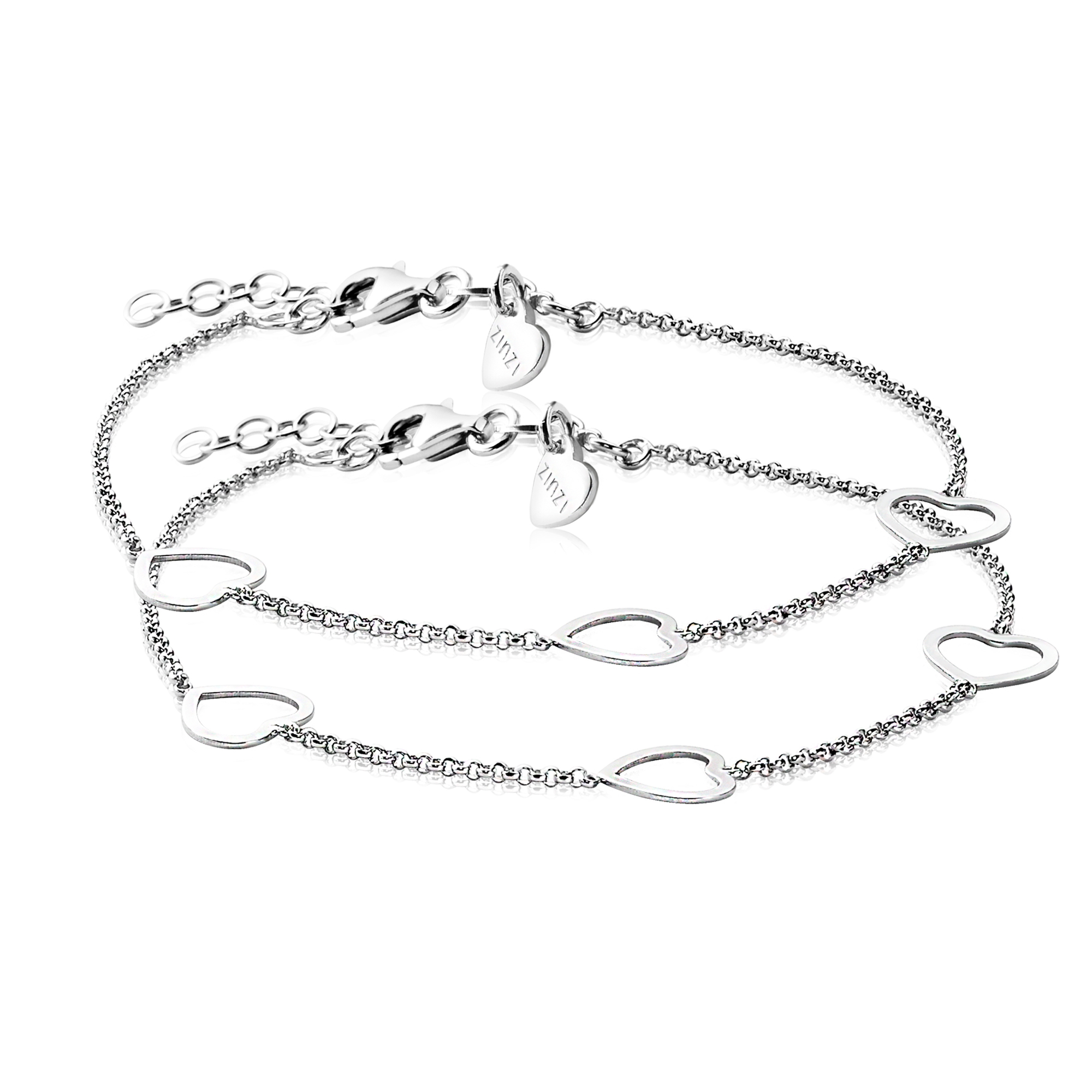 Zinzi set van 2 zilveren armbanden hart 17-20cm ZIA1188-SET
