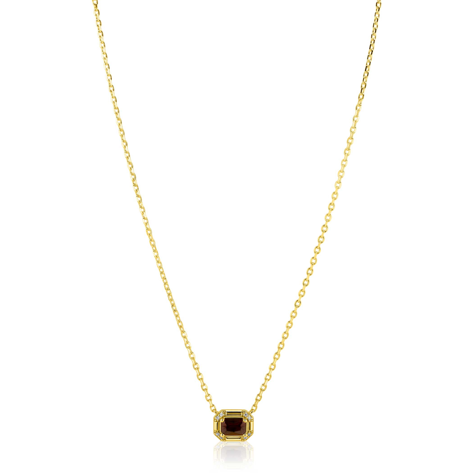 ZINZI zlv. collier gg.verg.rechthoek bruin en zirc.