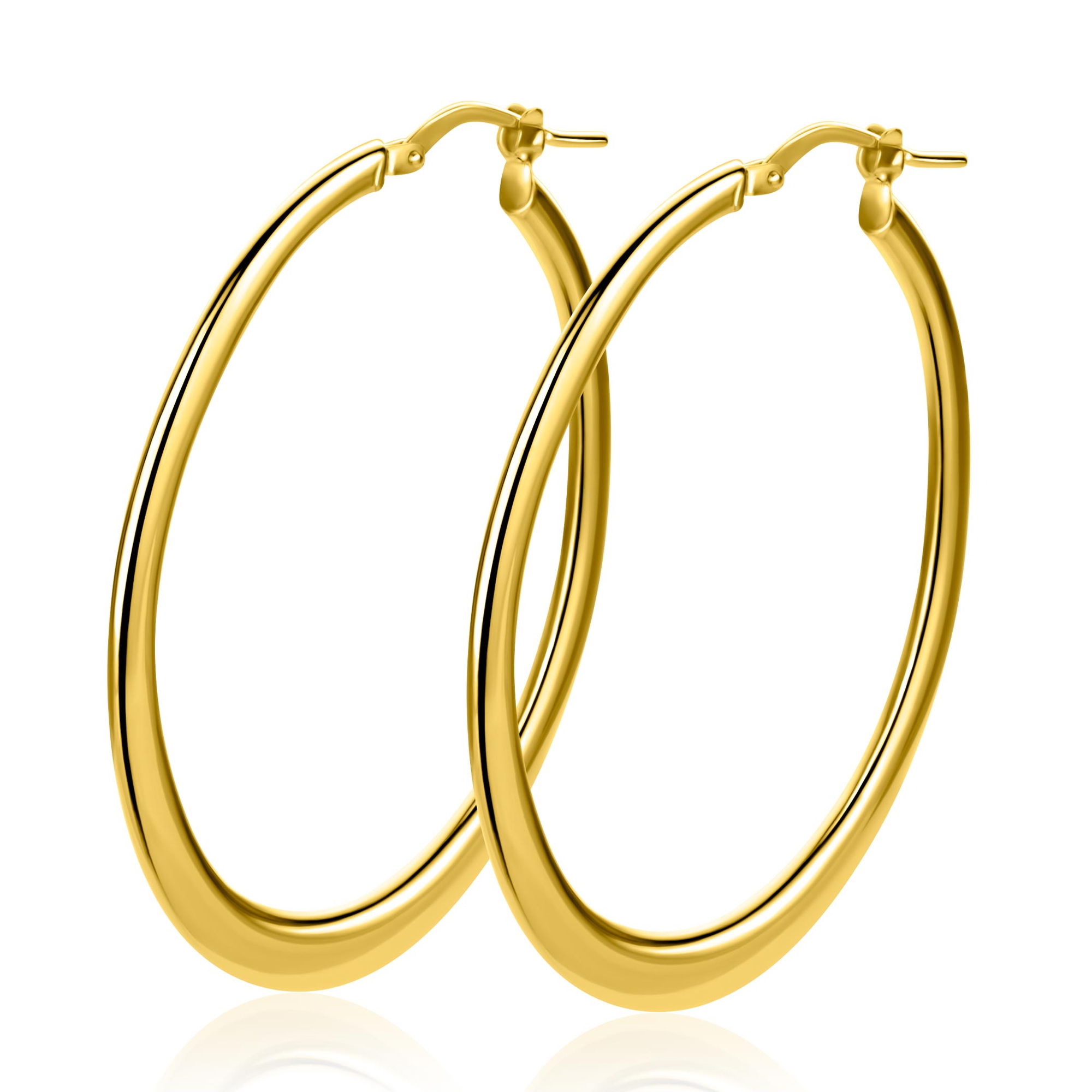 48mm ZINZI gold plated zilveren ovale oorringen met organisch gevormde buis 2mm breed en handige bovensluiting ZIO2701G