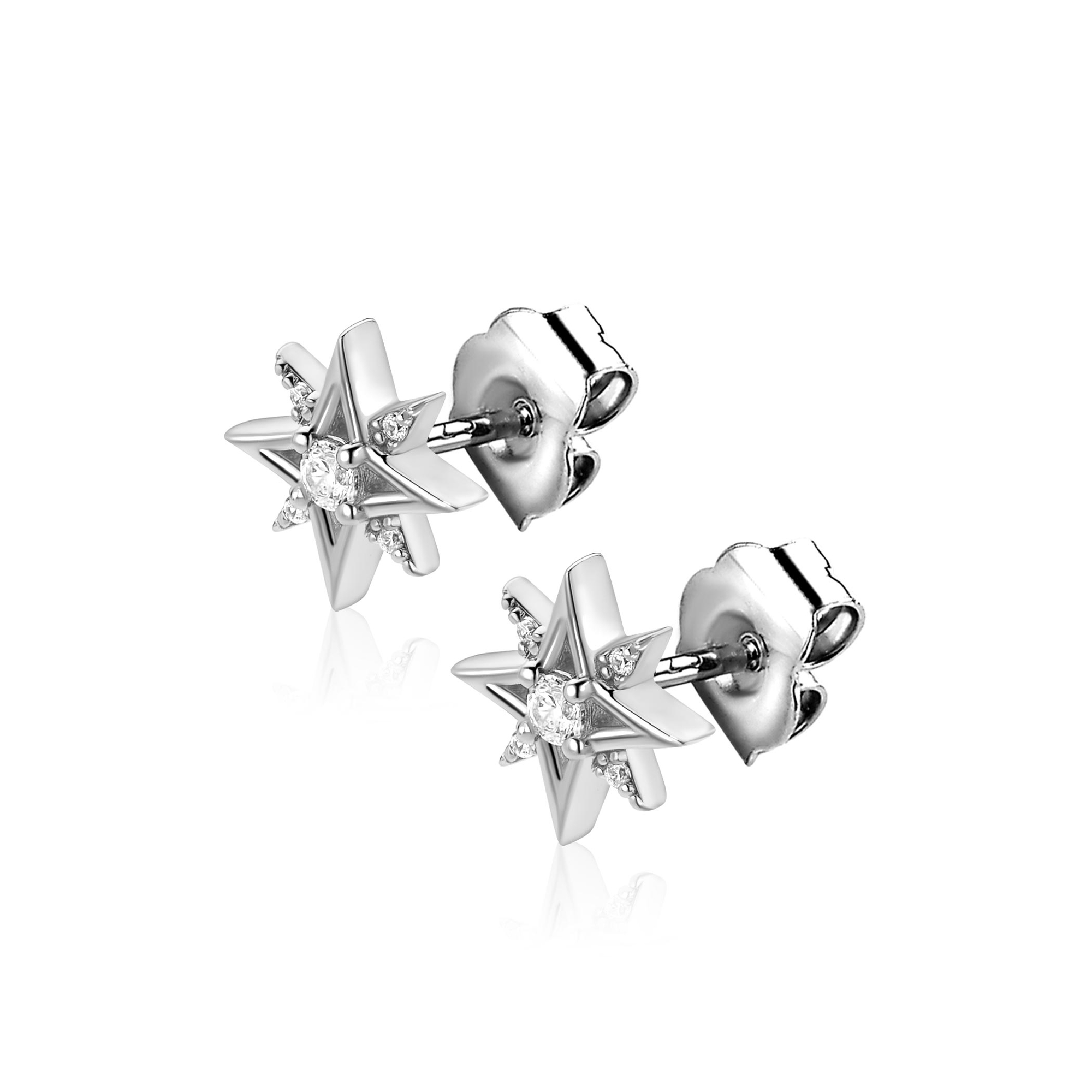 9mm ZINZI zilveren oorstekers met chique ster bezet met witte zirkonia’s ZIO2838