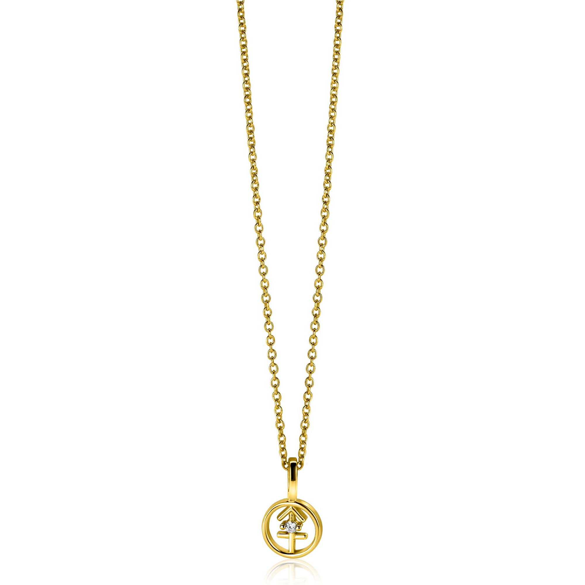 9mm ZINZI gold plated zilveren Boogschutter sterrenbeeldhanger bezet met witte zirconia ZIHY-BOO (zonder collier)