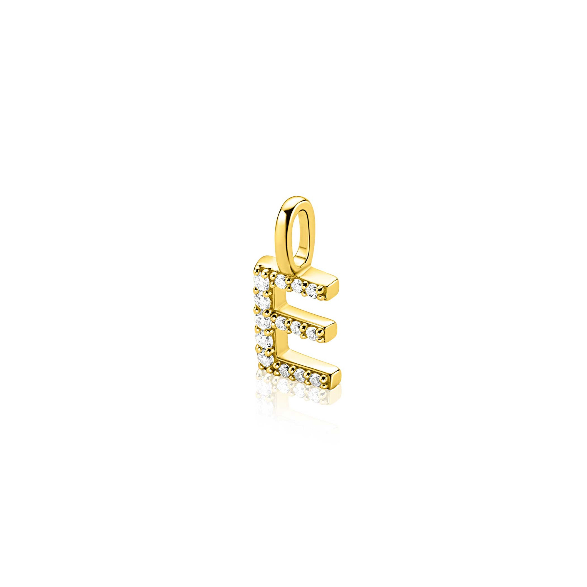 ZINZI zlv. hanger gg.verg.letter E bezet met zirconia's