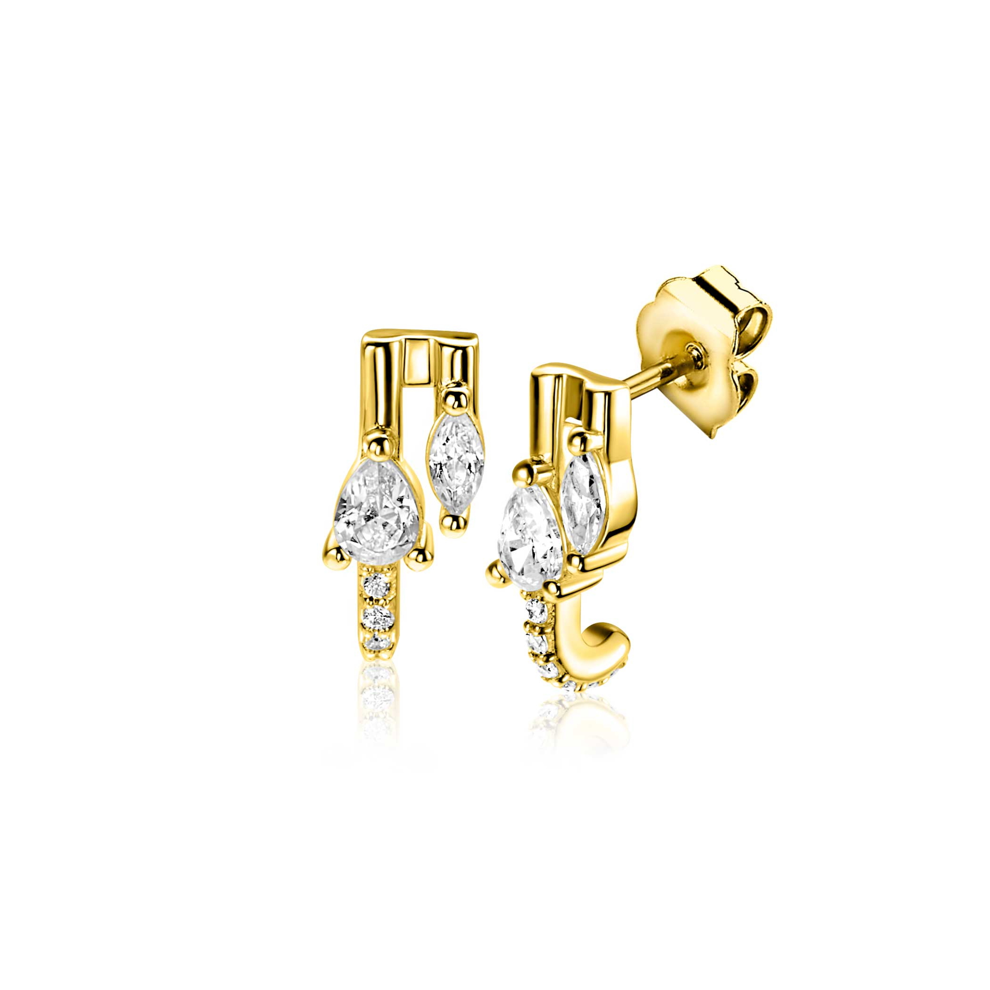 12mm ZINZI Vergoldete Silberne Multi-Look Ohrstecker mit birnenförmigen und ovalen weißen Zirkonias ZIO2689Y