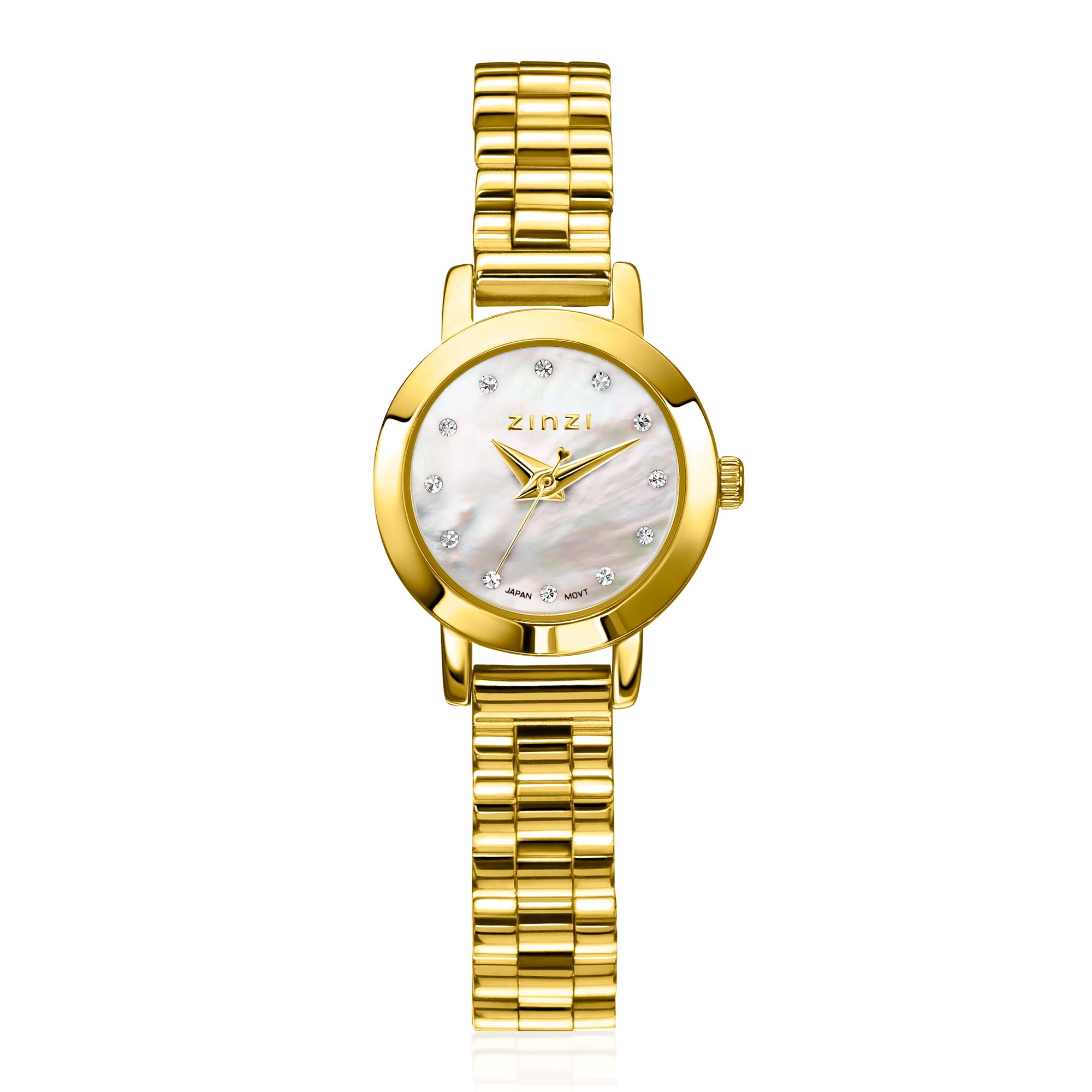 ZINZI Etoile Nuit Uhr 20 mm weißes Perlmutt-Zifferblatt Gelbgoldfarbige Stahlgehäuse und Armband ZIW3134