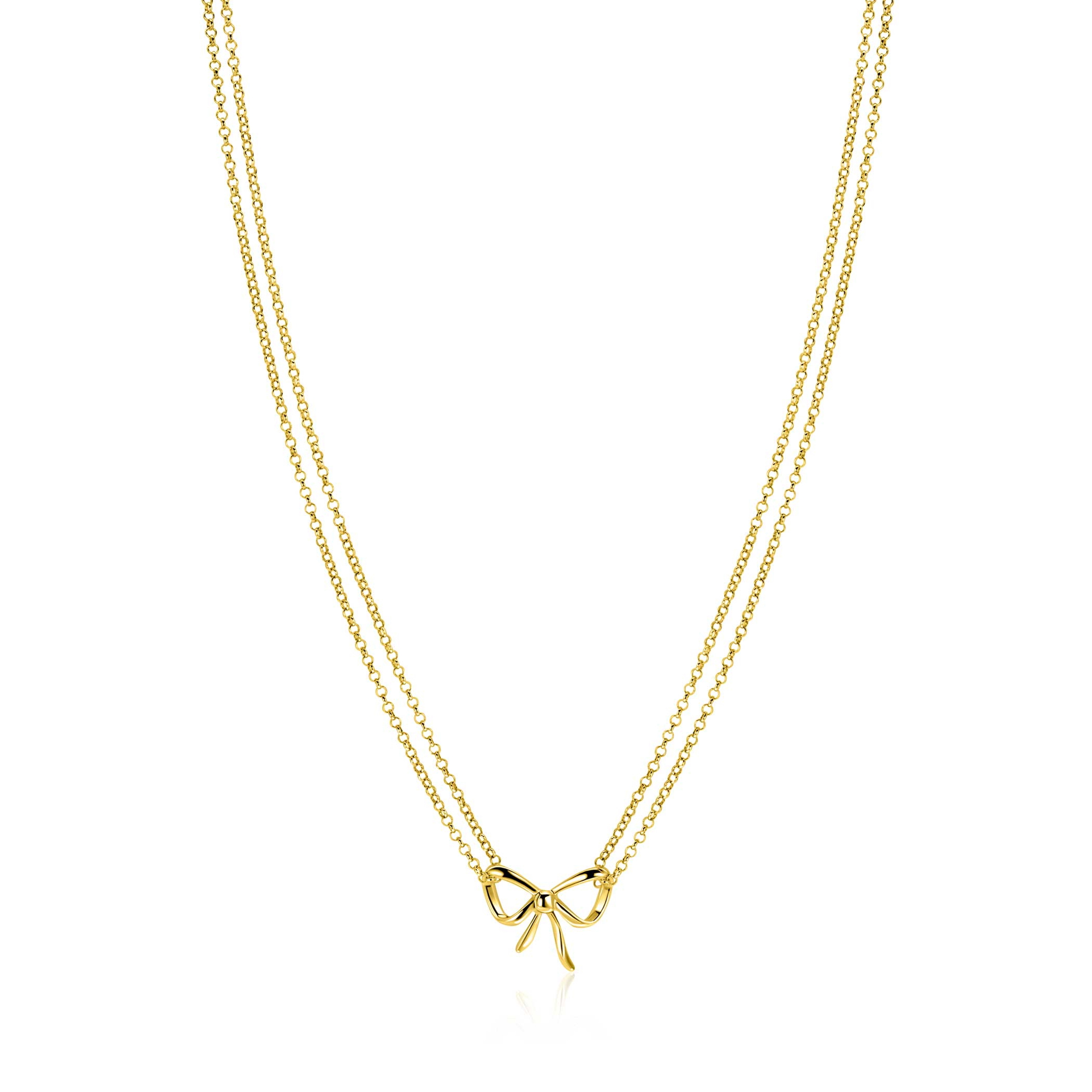 ZINZI gold plated zilveren multi-look ketting met sierlijke strik 40-43cm ZIC2677