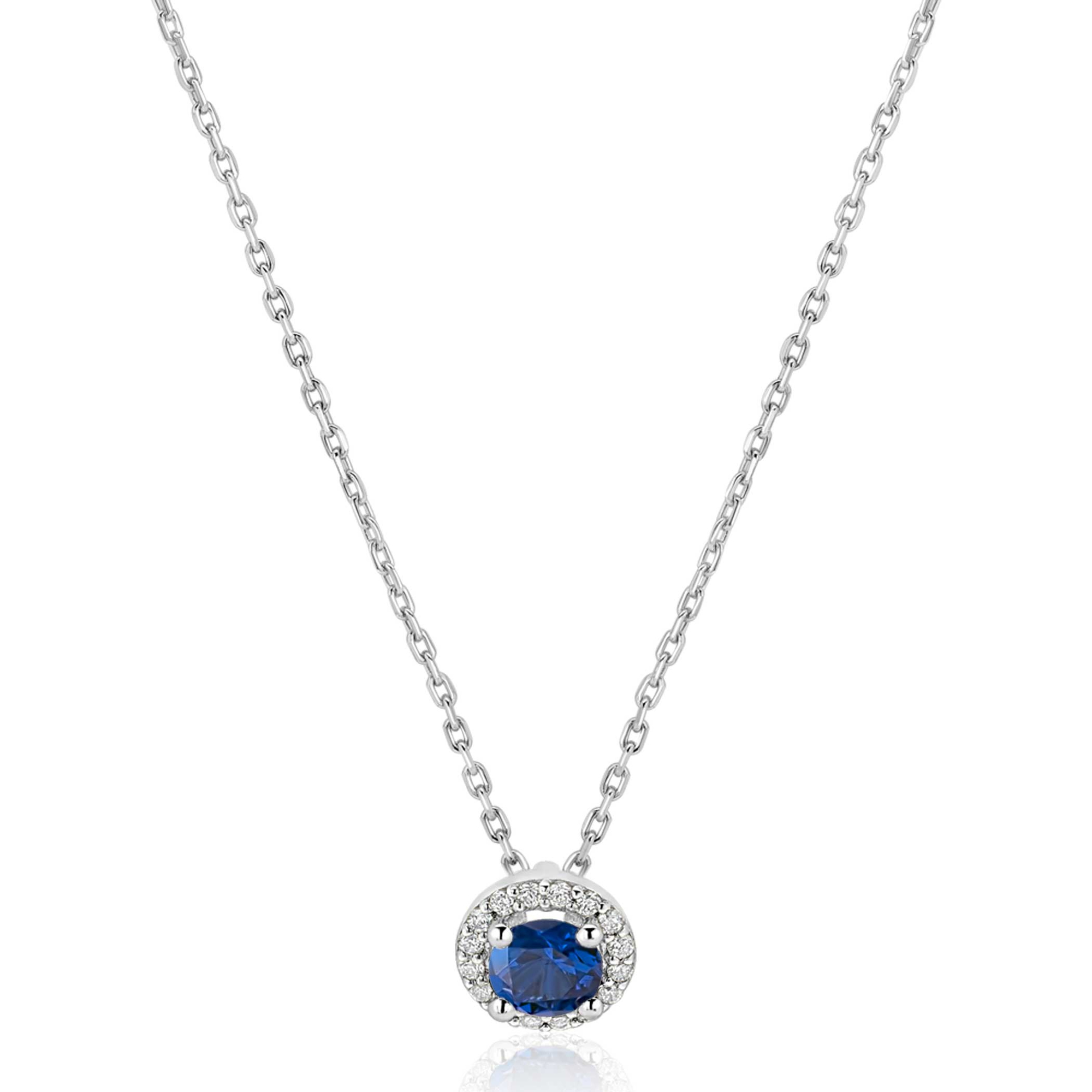 ZINZI zilveren ketting 45cm met saffierblauwe kleursteen in entourage zetting ZIC2697B