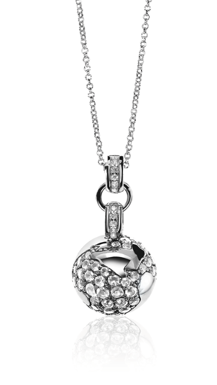 ZINZI zilveren wereldbol hanger 39mm bezet met witte zirconia's ZIH618
