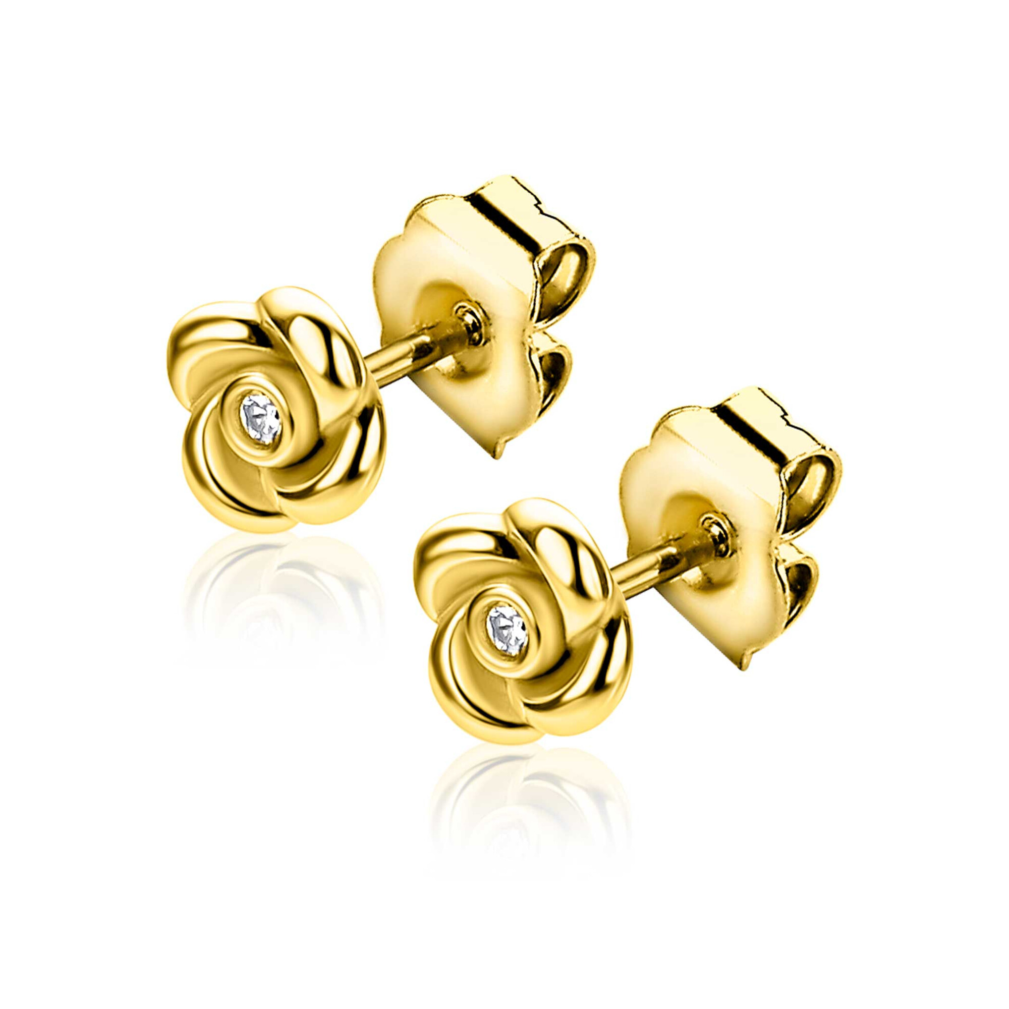 ZINZI zlv. oorknopjes gg.verg. roosje met zirconia