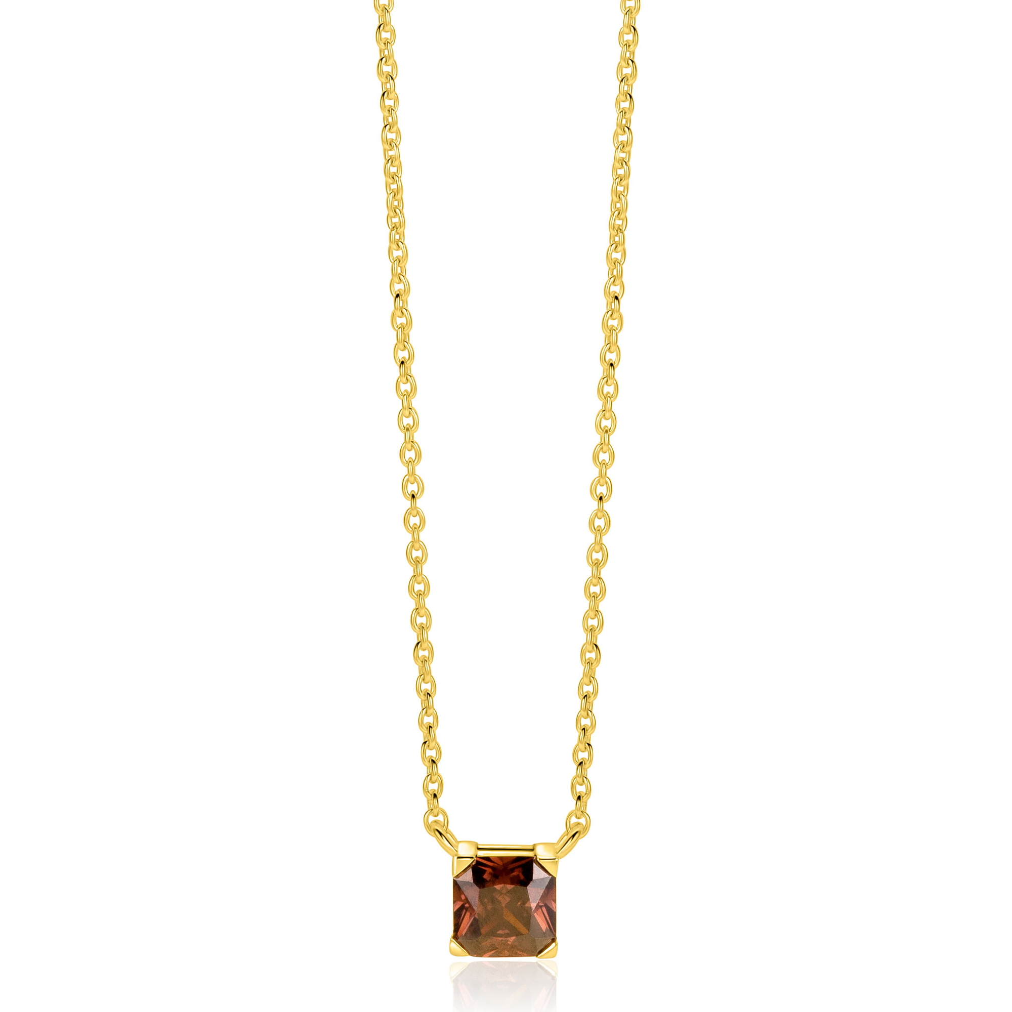 ZINZI gold plated zilveren ketting met vierkante bruine zirkonia 6mm 42-45cm ZIC-BF141

