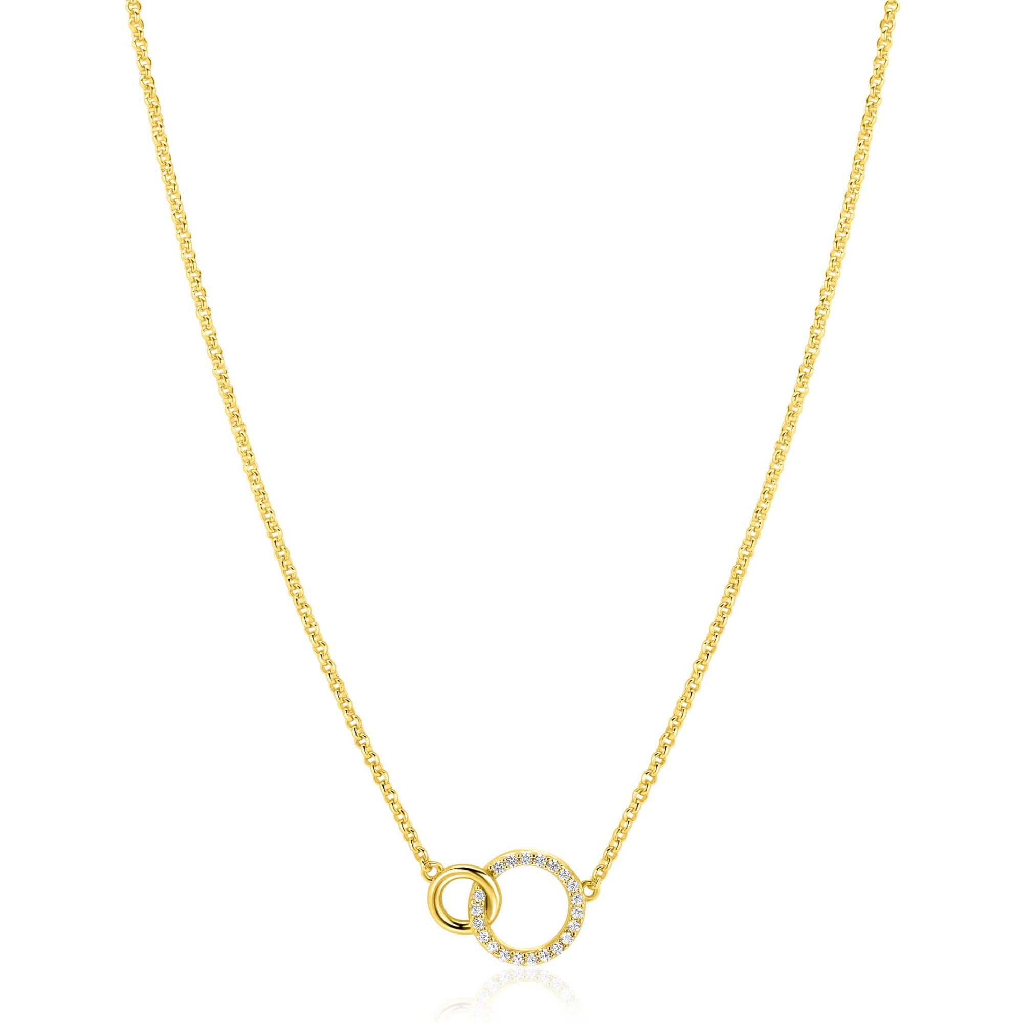ZINZI Sterling Silver Gold Plated Necklace with 2 Connected Circles and White Zirconias ZIC1782Y
