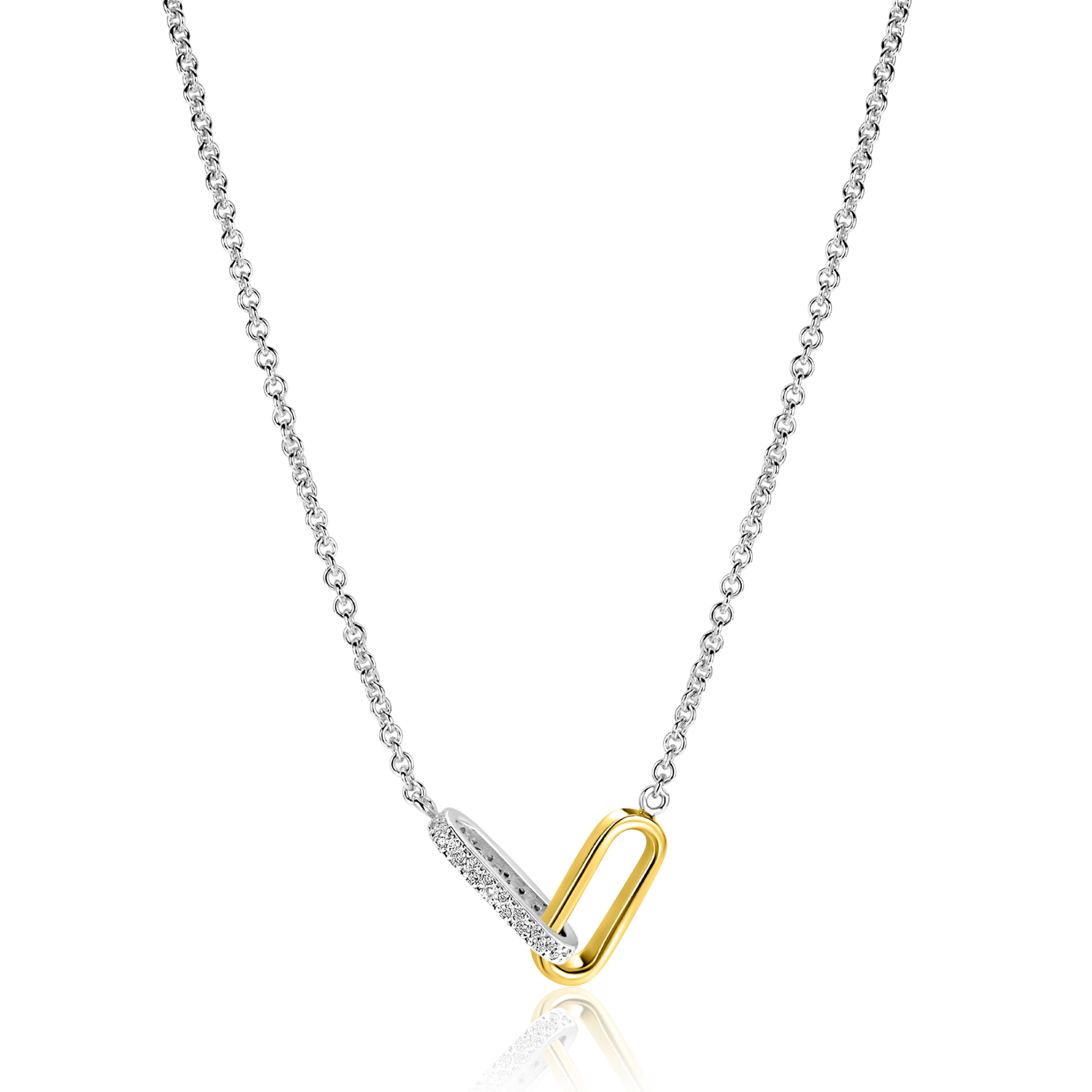 ZINZI zlv. collier bic. met verbonden schakels 1xzirc.