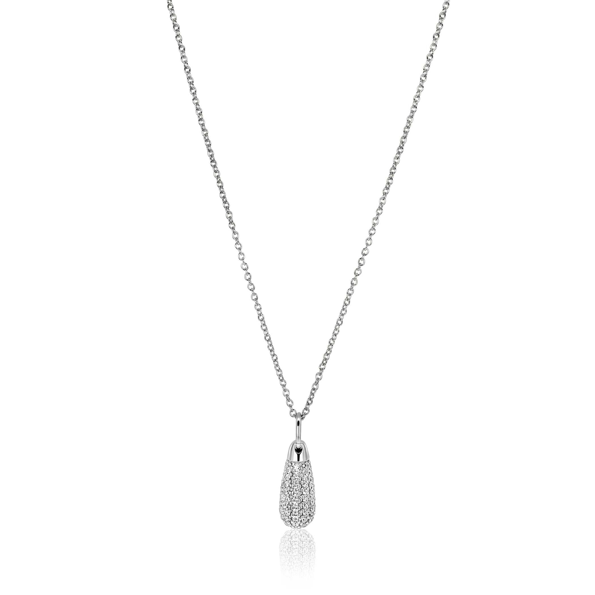 23mm ZINZI zilveren druppel hanger, bezet met witte zirkonia's ZIH2669 (zonder collier)