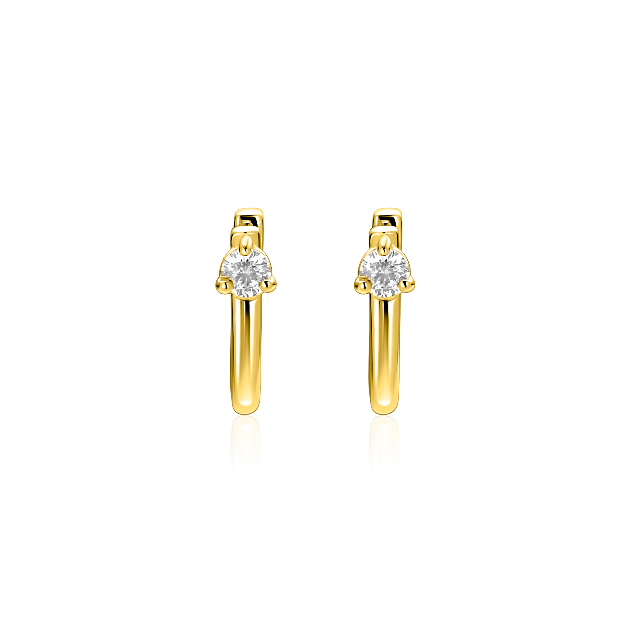 14mm ZINZI gold plated zilveren oorringen U-vorm met witte zirkonia ZIO2733Y