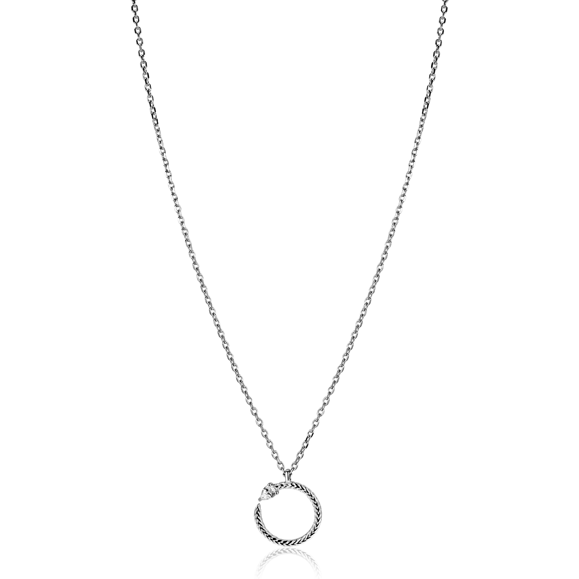 ZINZI zlv. collier met open ronde slanghanger zirc.
