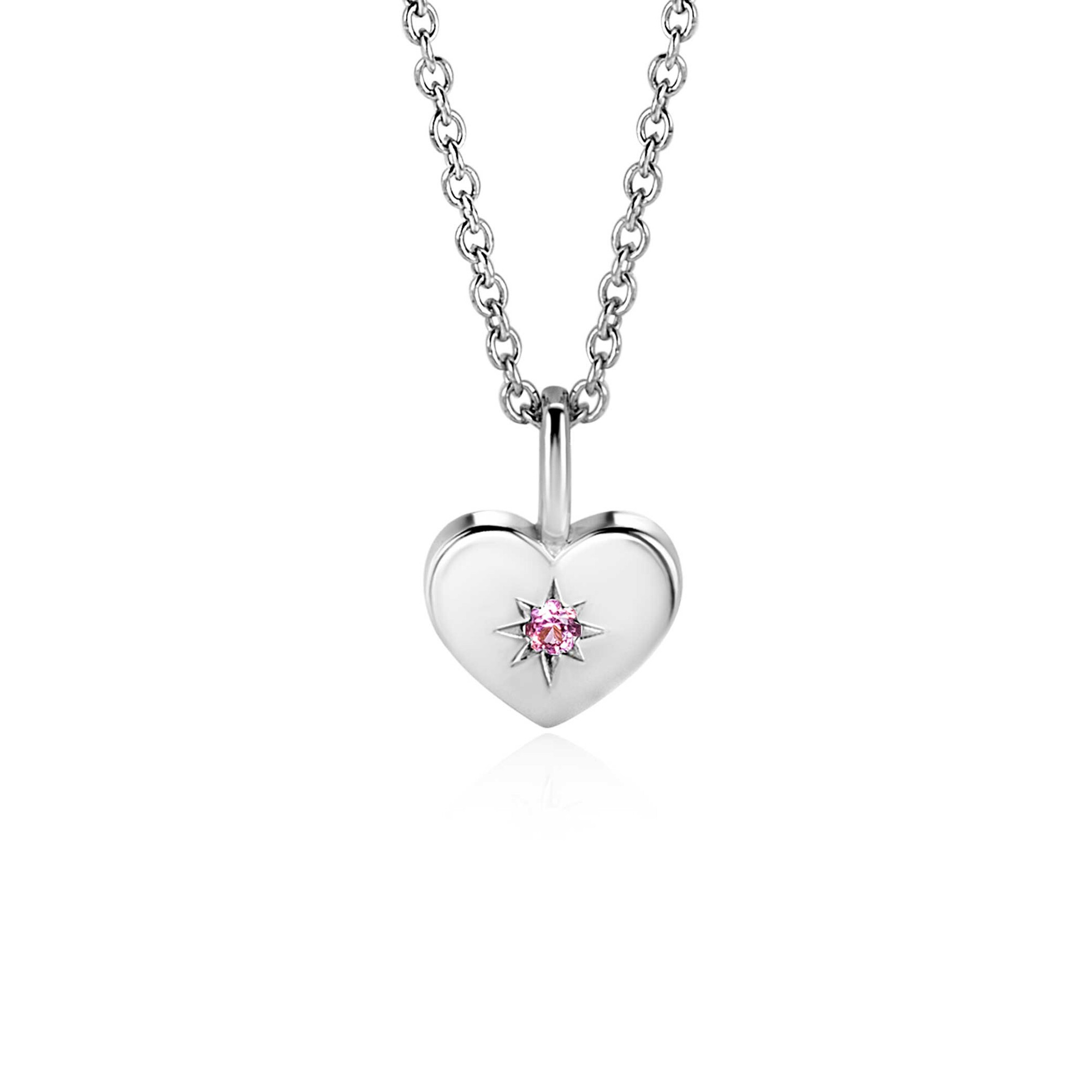 ZINZI zlv. hanger hart birthstones rozenkwarts cz.