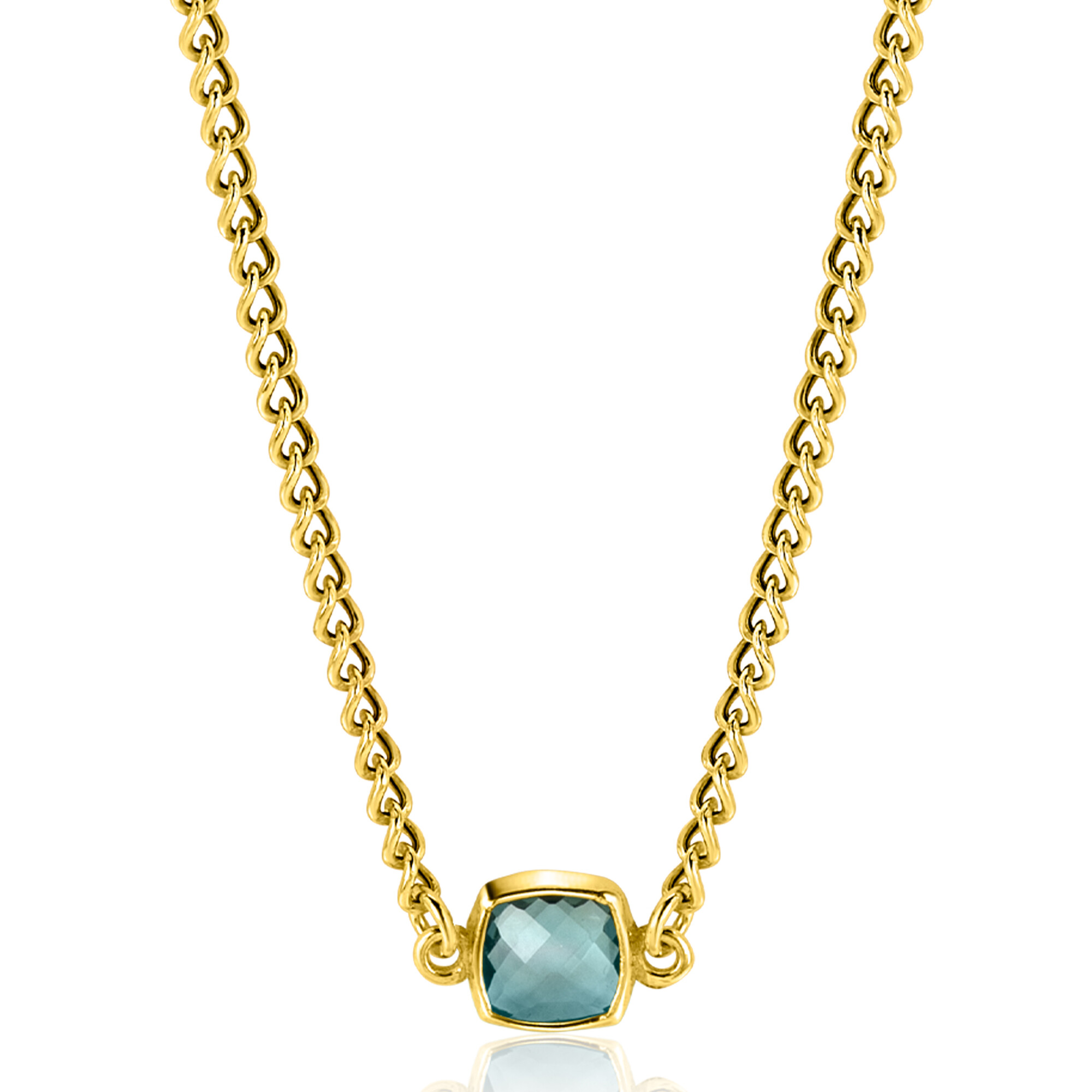 ZINZI zlv. collier gg.verg. grmt. met blauwe vk zirc.