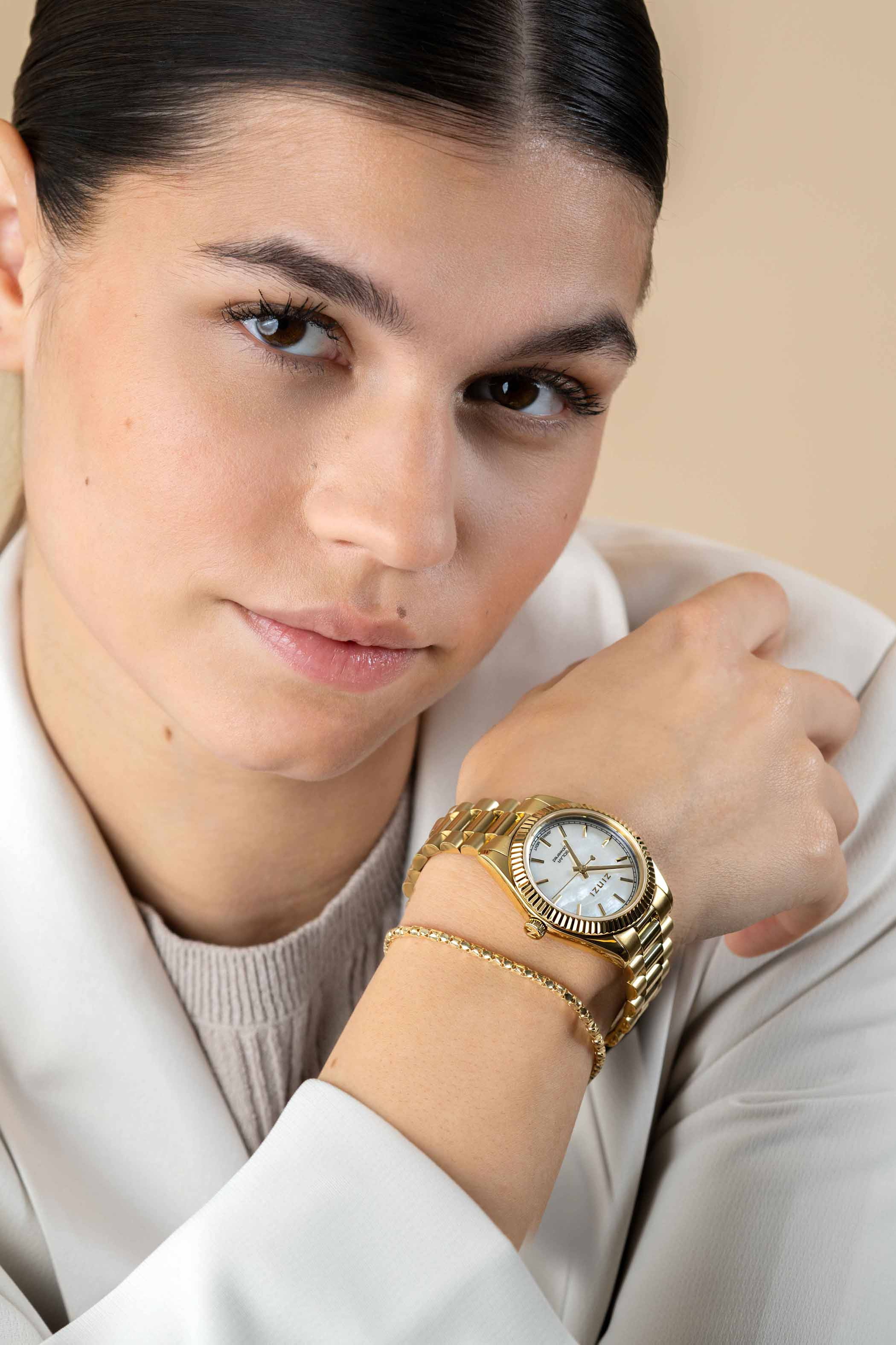 Zinzi horloge Solaris parelm. w.pl.gg.st bnd 35mm