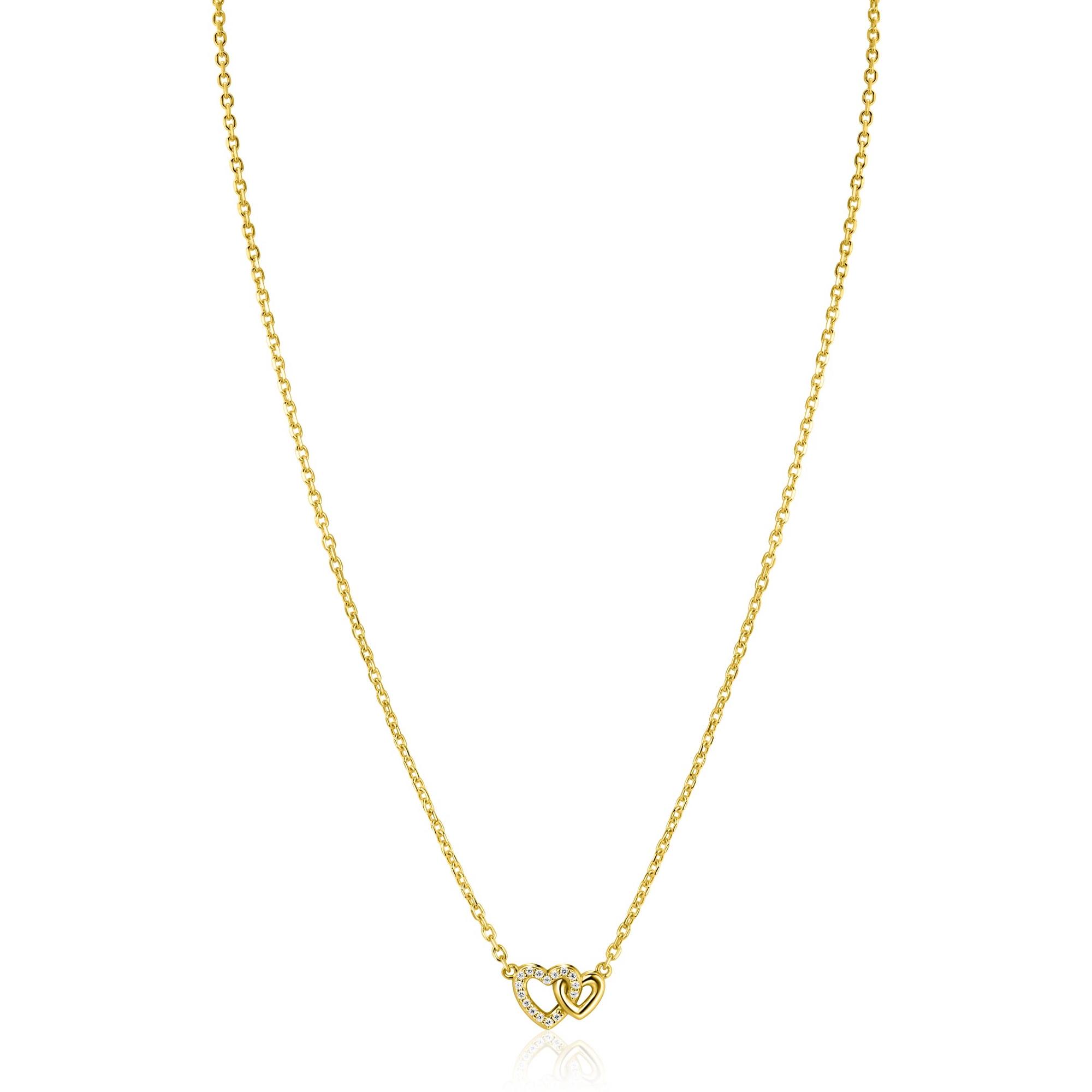 ZINZI zlv. collier gg.verg.2 hartjes verbonden 1x zirc.