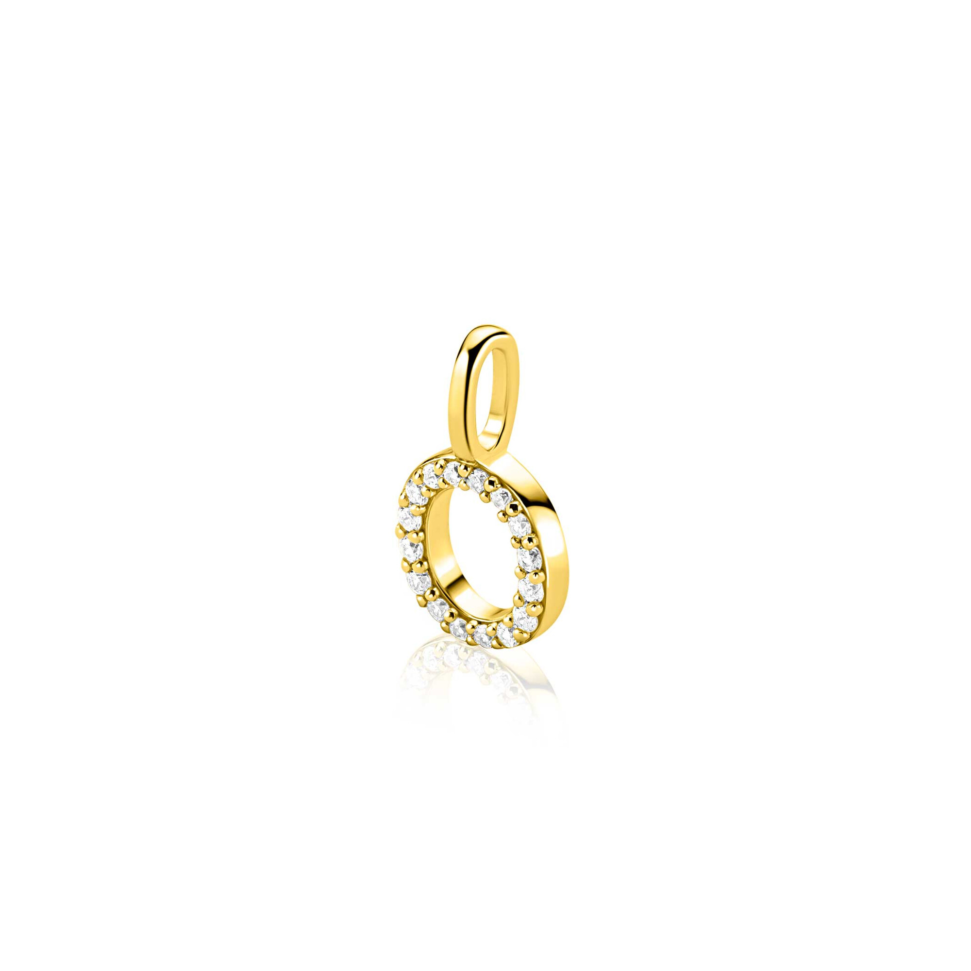 ZINZI gold plated zilveren letter hanger O bezet met witte zirkonia's ZIH2828-O (zonder ketting)