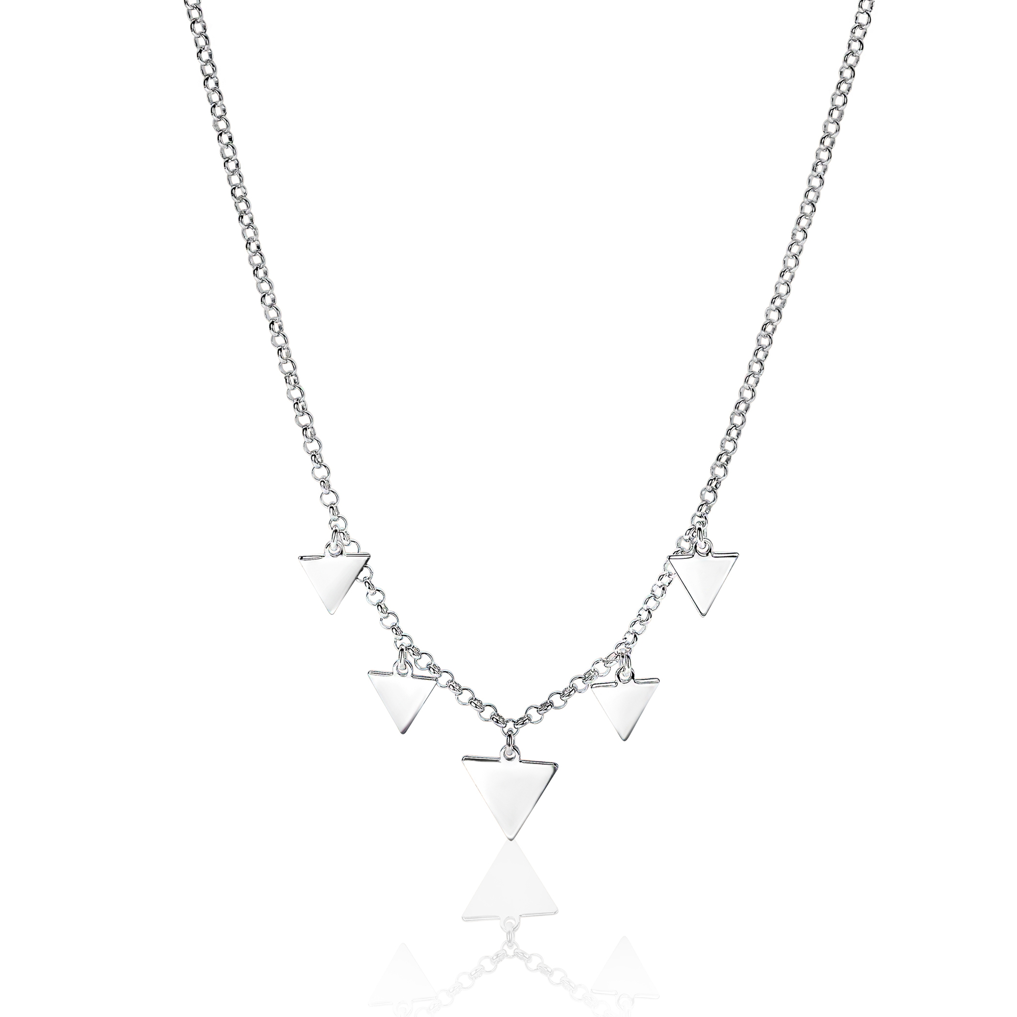 ZINZI zilveren fantasie ketting met 5 bungelende driehoekvormen 45cm ZIC1555