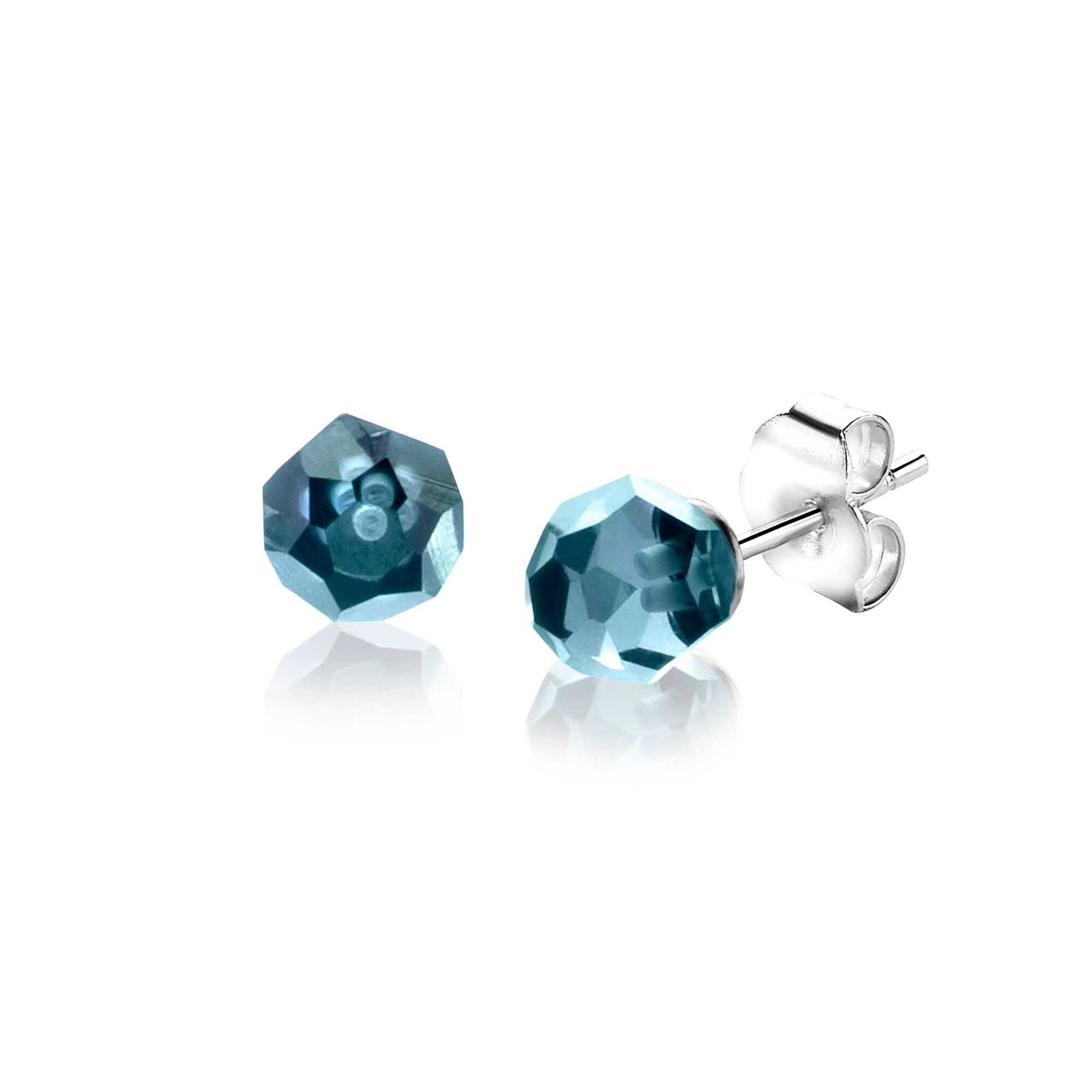 6mm ZINZI silver ear studs with blue bead ZIO1317B