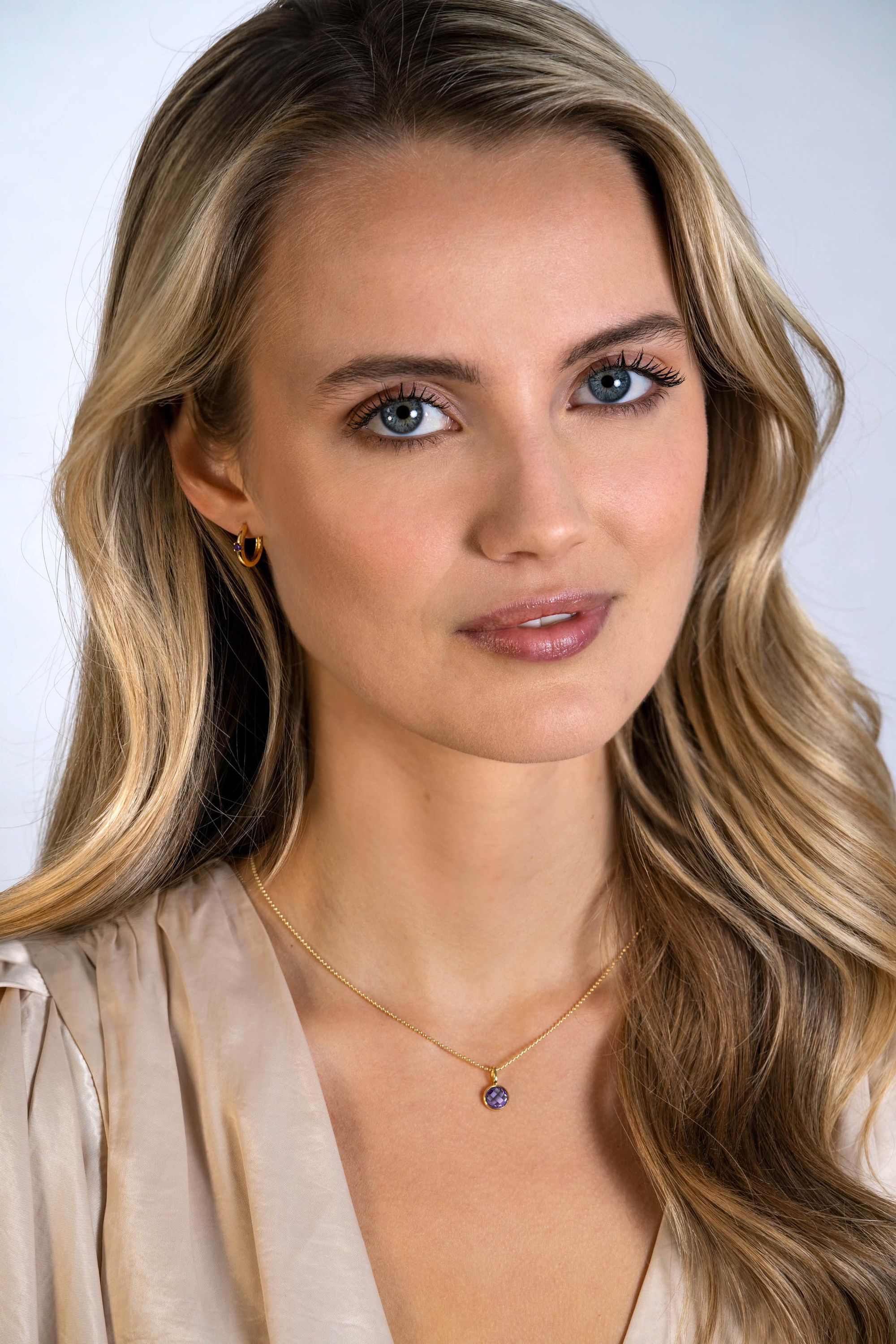 FEBRUARI hanger 8mm gold plated geboortesteen paars amethist zirconia (zonder collier)