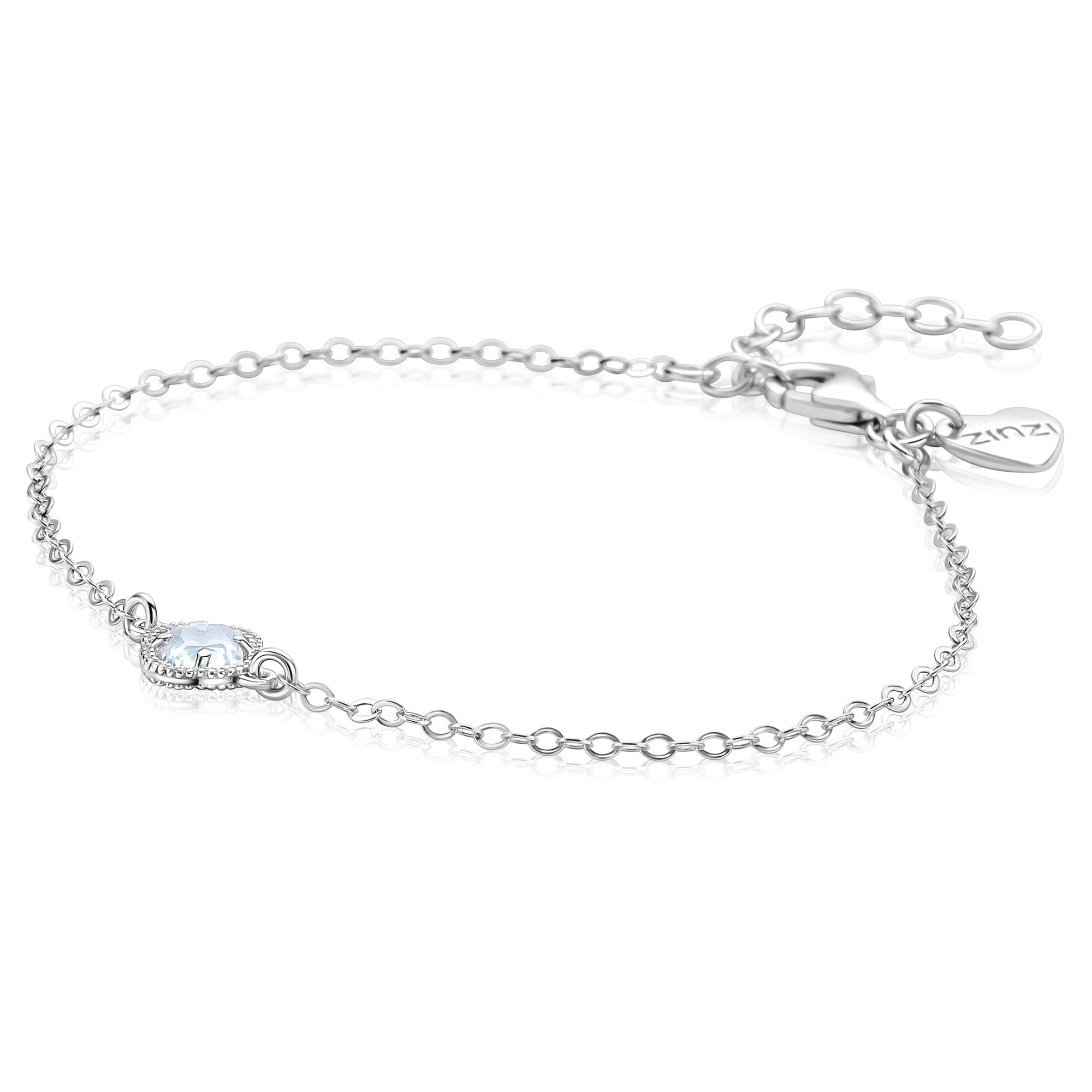 ZINZI zlv. armband met 1x blauwe klaver