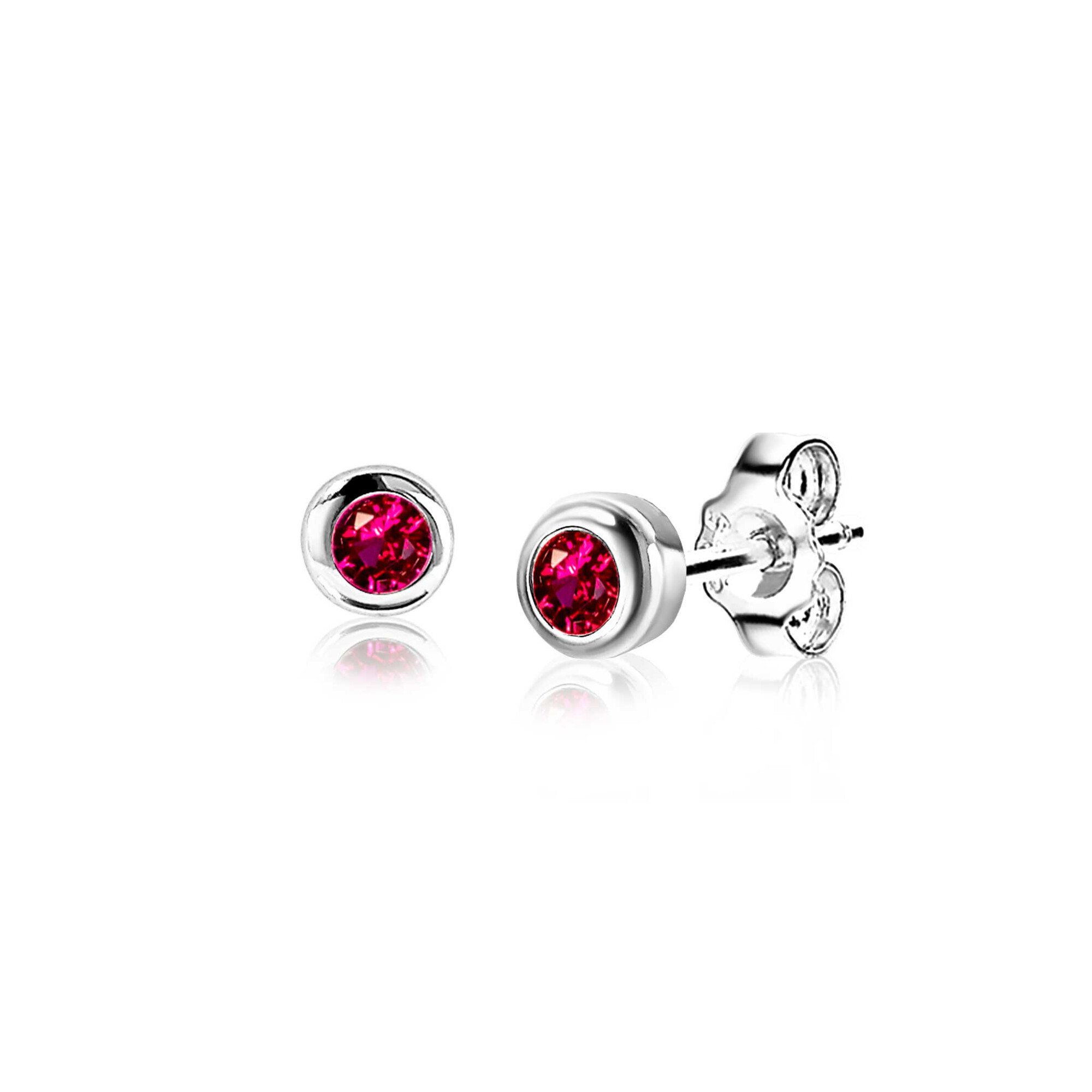 ZINZI zlv. oorknopjes birthstones robijn cz