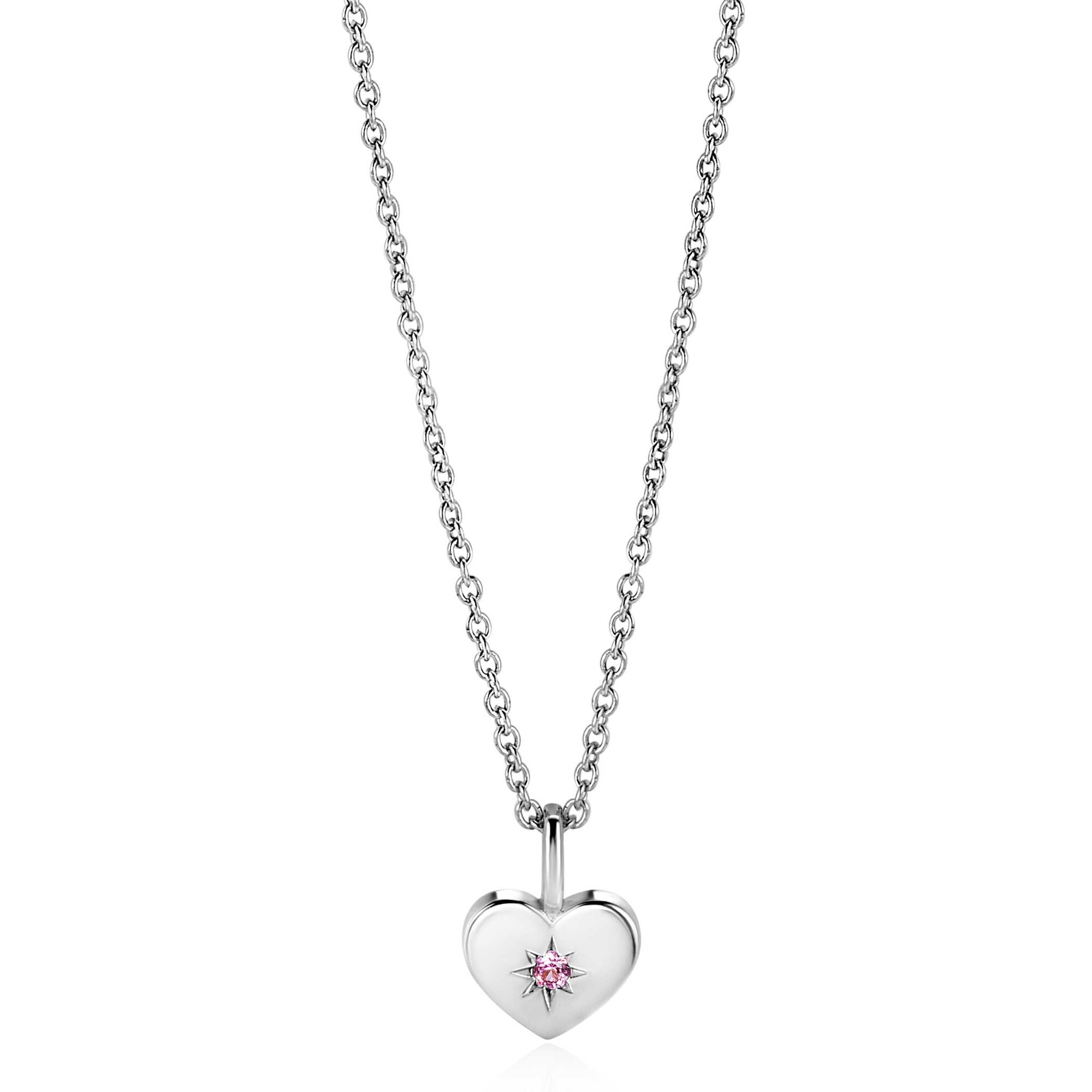 ZINZI zlv. hanger hart birthstones rozenkwarts cz.