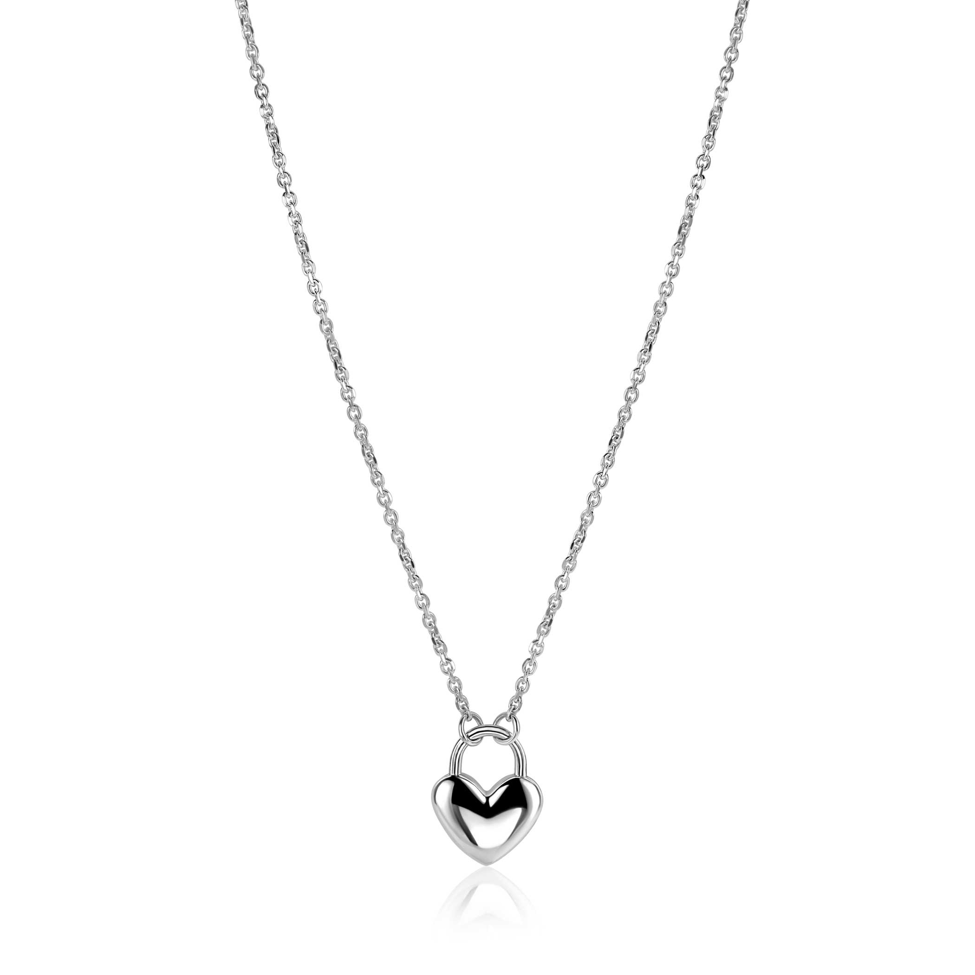 ZINZI zilvereren schakelketting met hartvormige slot hanger 18mm breed 42-45 cm ZIC2673