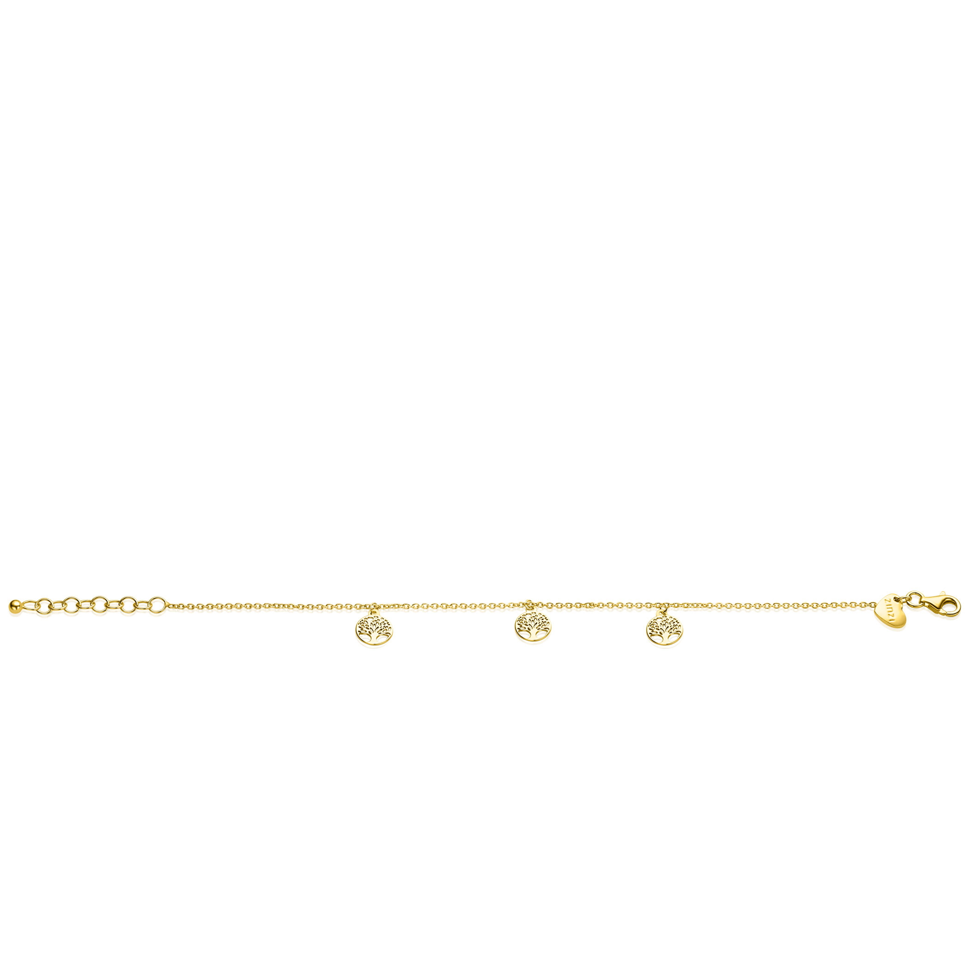 ZINZI gold plated zilveren armband met drie levensboom hangers 8mm 17-20cm ZIA-BF139G
