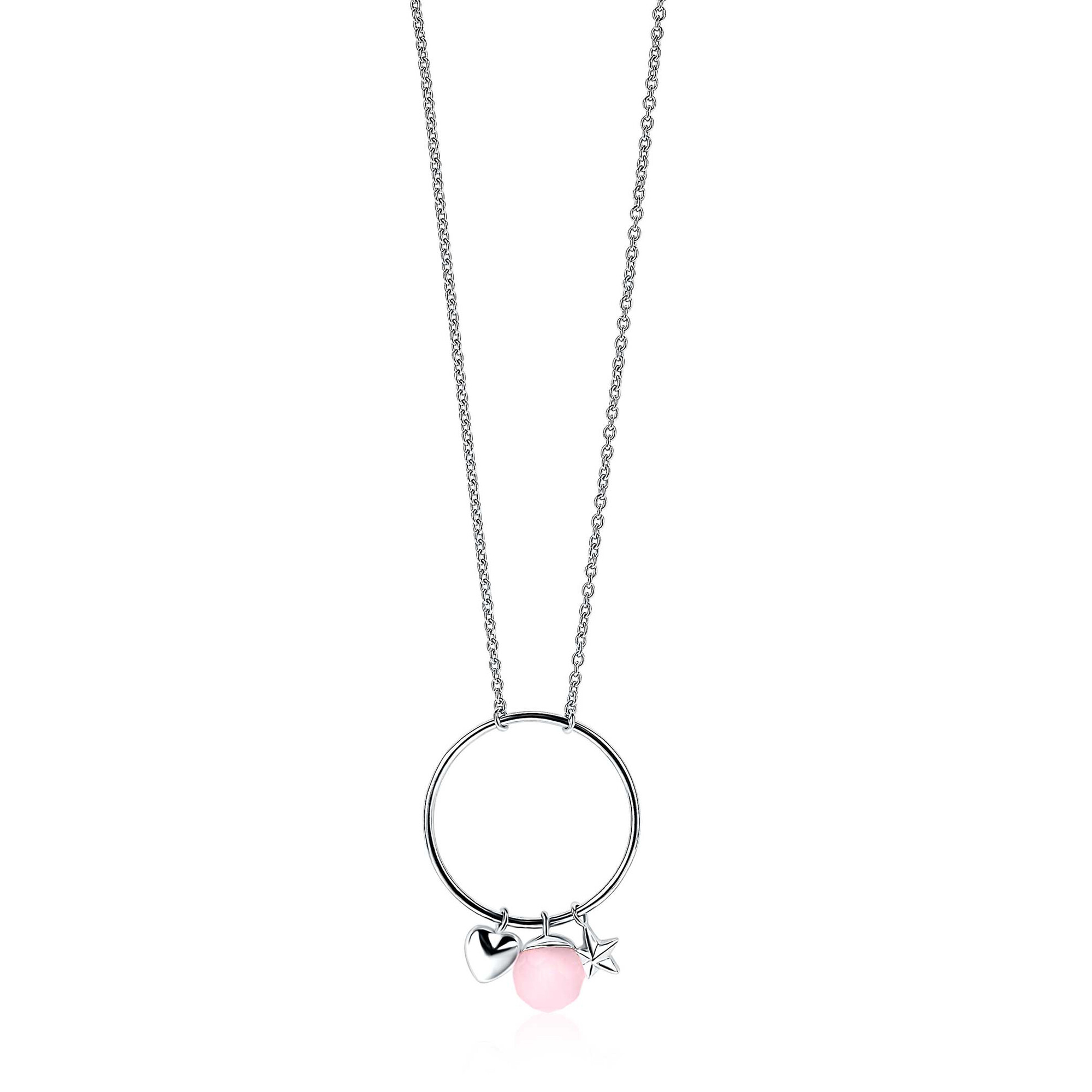 ZINZI silberne Kette Herz rund Stern rosa45cm ZIC1878