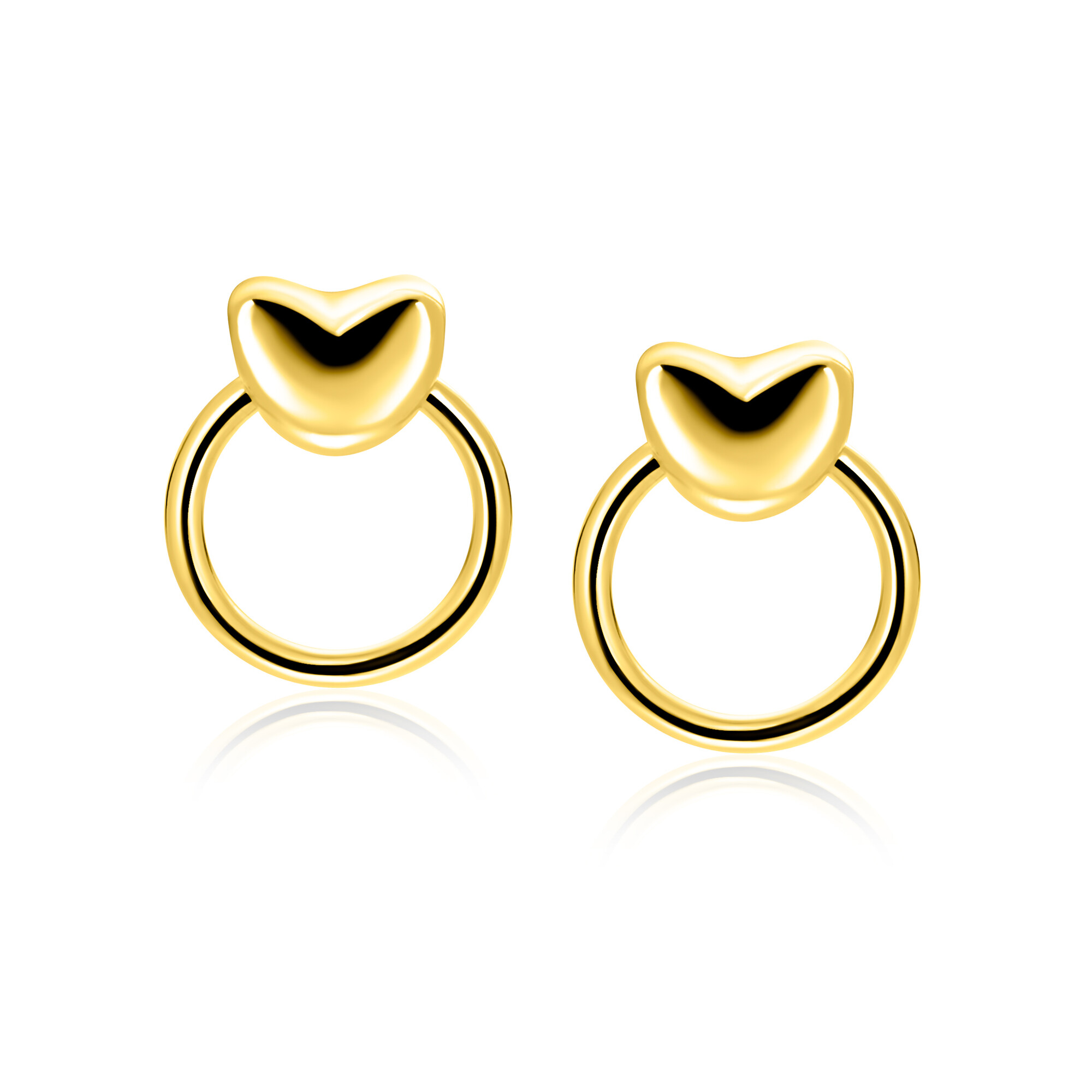 16mm ZINZI gold plated zilveren oorstekers met hart en open ring ZIO2759