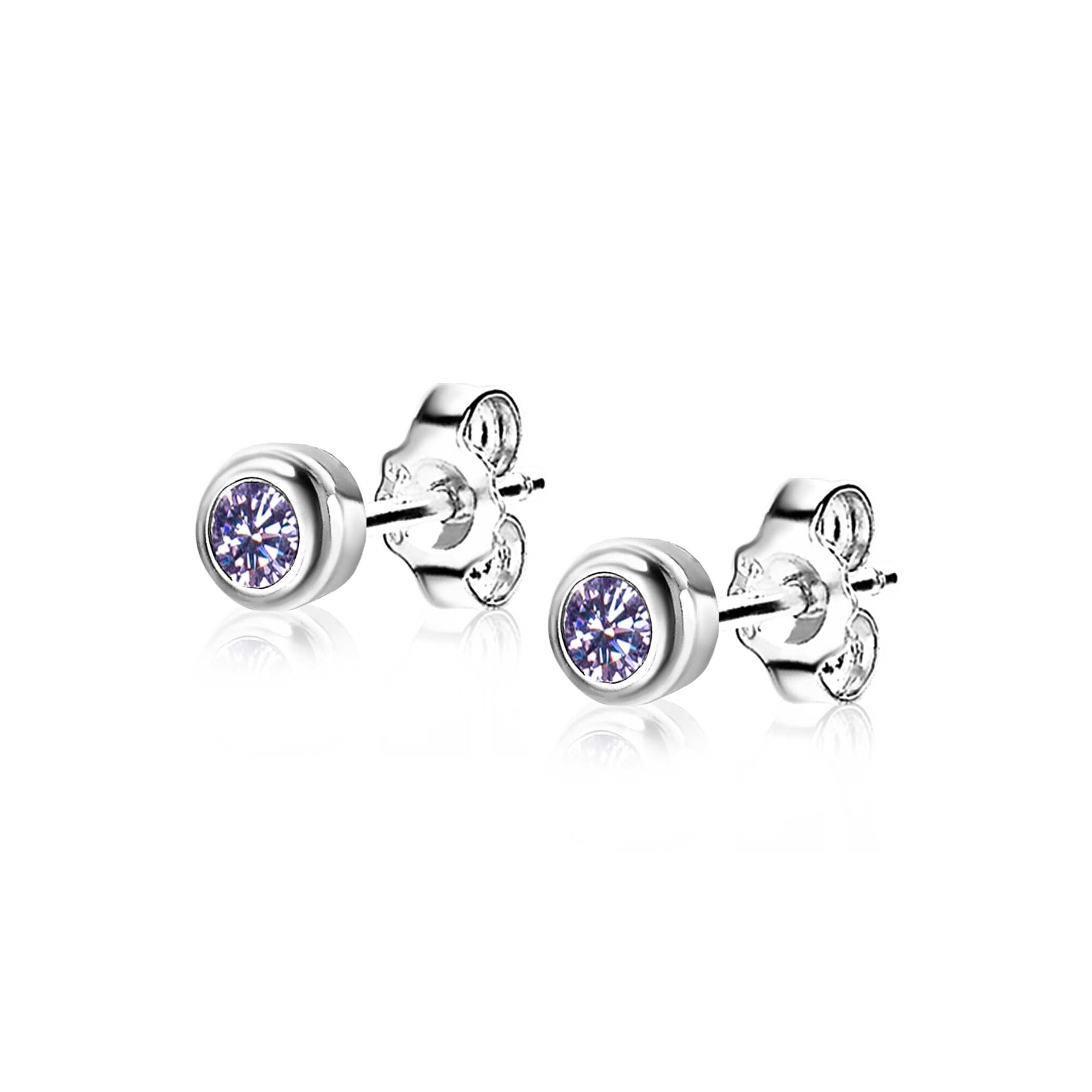 JUNI oorknoppen 4mm zilver met geboortesteen licht paars amethist zirconia
