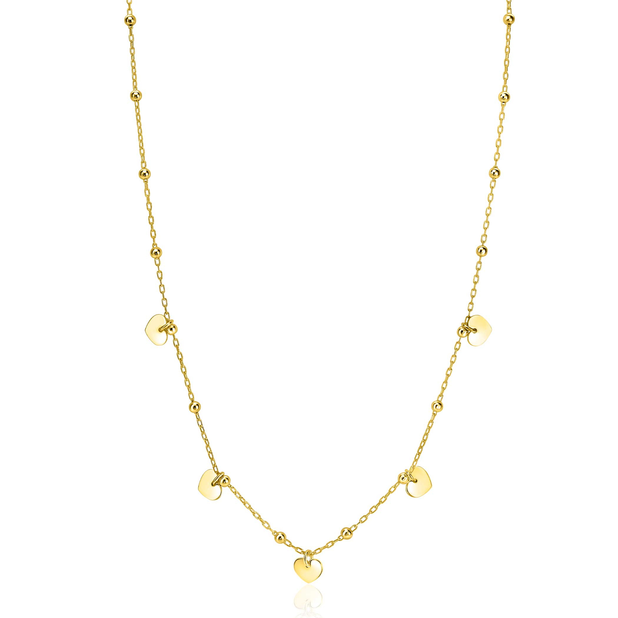 ZINZI zlv. collier gg.verg.fant. met hartjes eraan