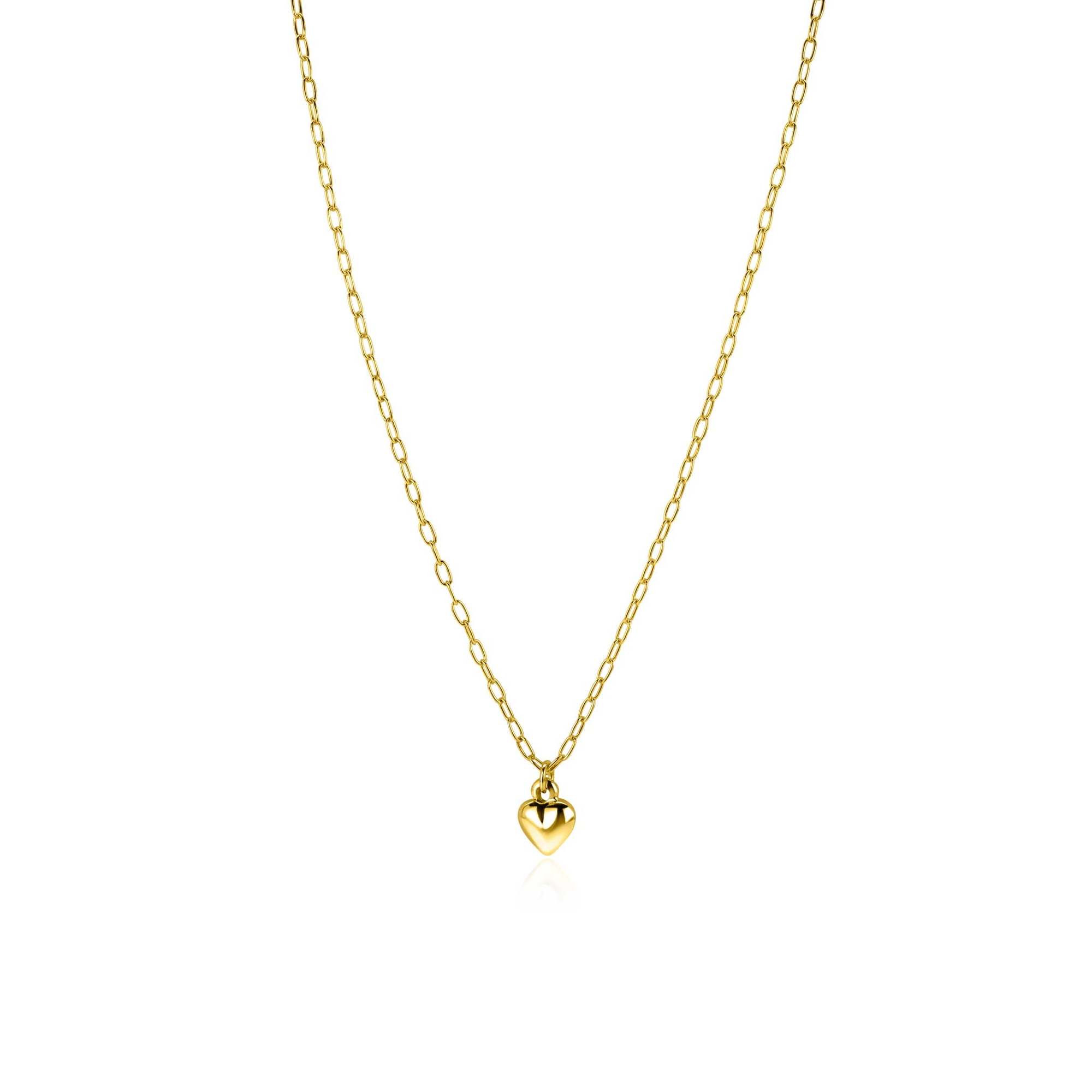 ZINZI gold plated zilveren paperclip schakelketting met bol hart hanger 9mm, 42-45cm ZIC2661