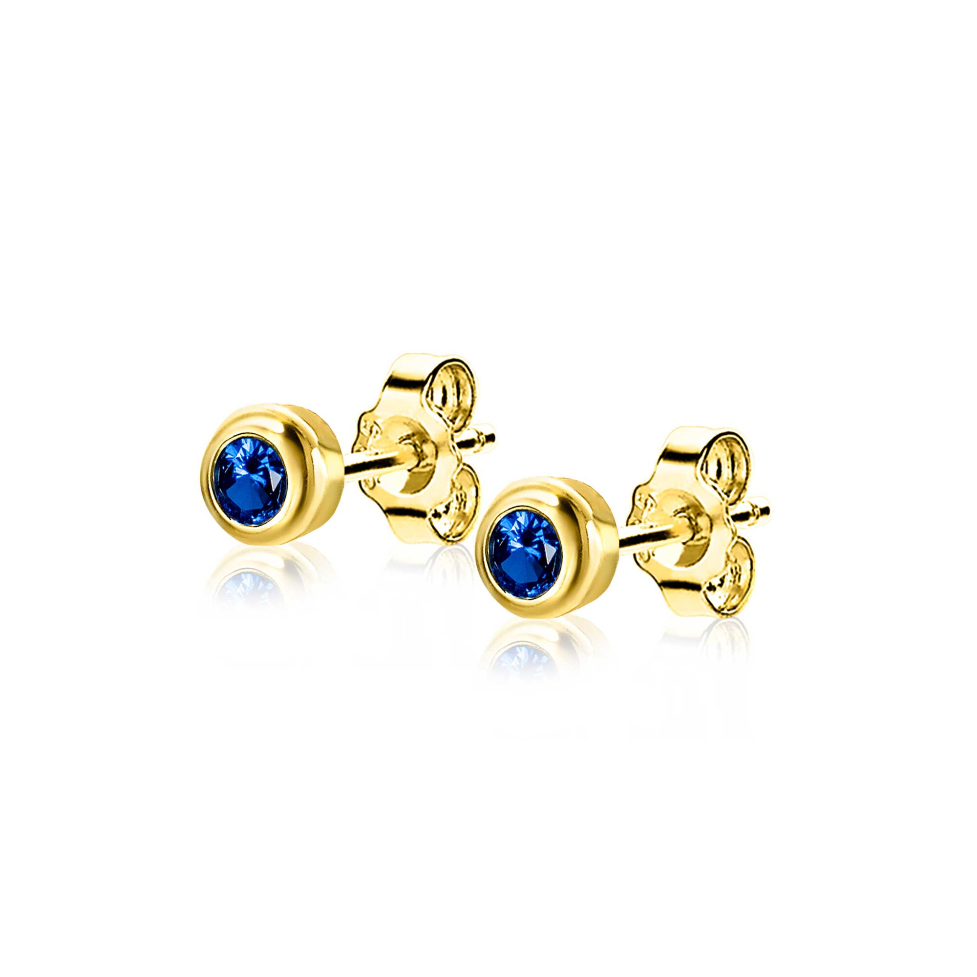ZINZI zlv. oorknopjes gg.verg.birthstones saffier cz