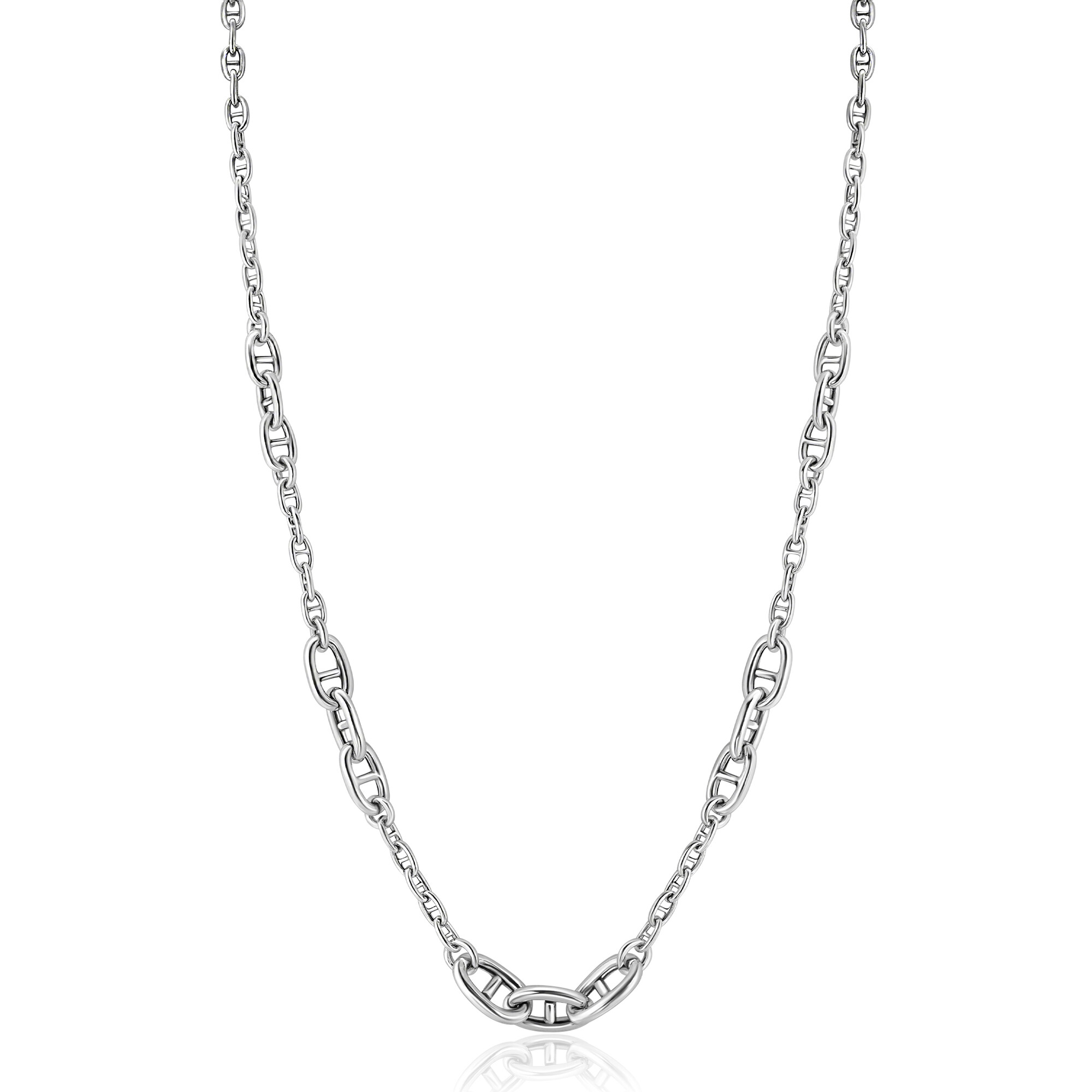 ZINZI zlv. collier fant.brede en smalle schakels 45cm