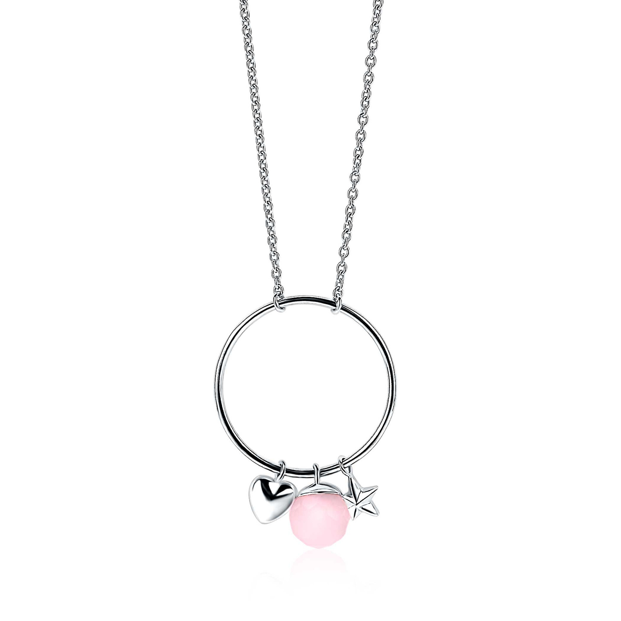 ZINZI silberne Kette Herz rund Stern rosa45cm ZIC1878
