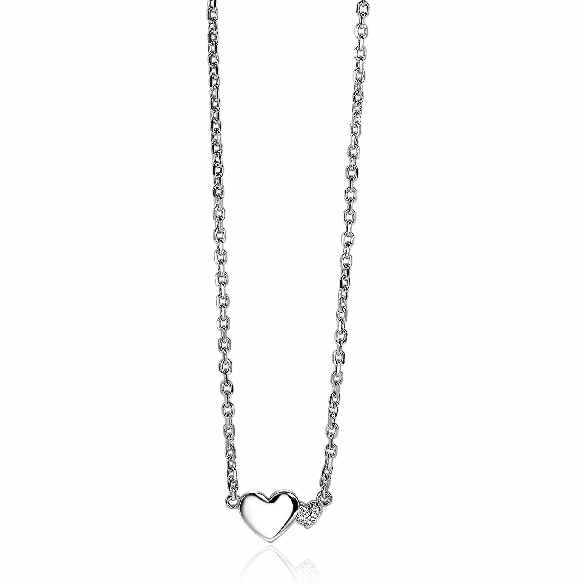 ZINZI Sterling Silver Necklace with Hearts Zirconia 42-45cm ZIC2137