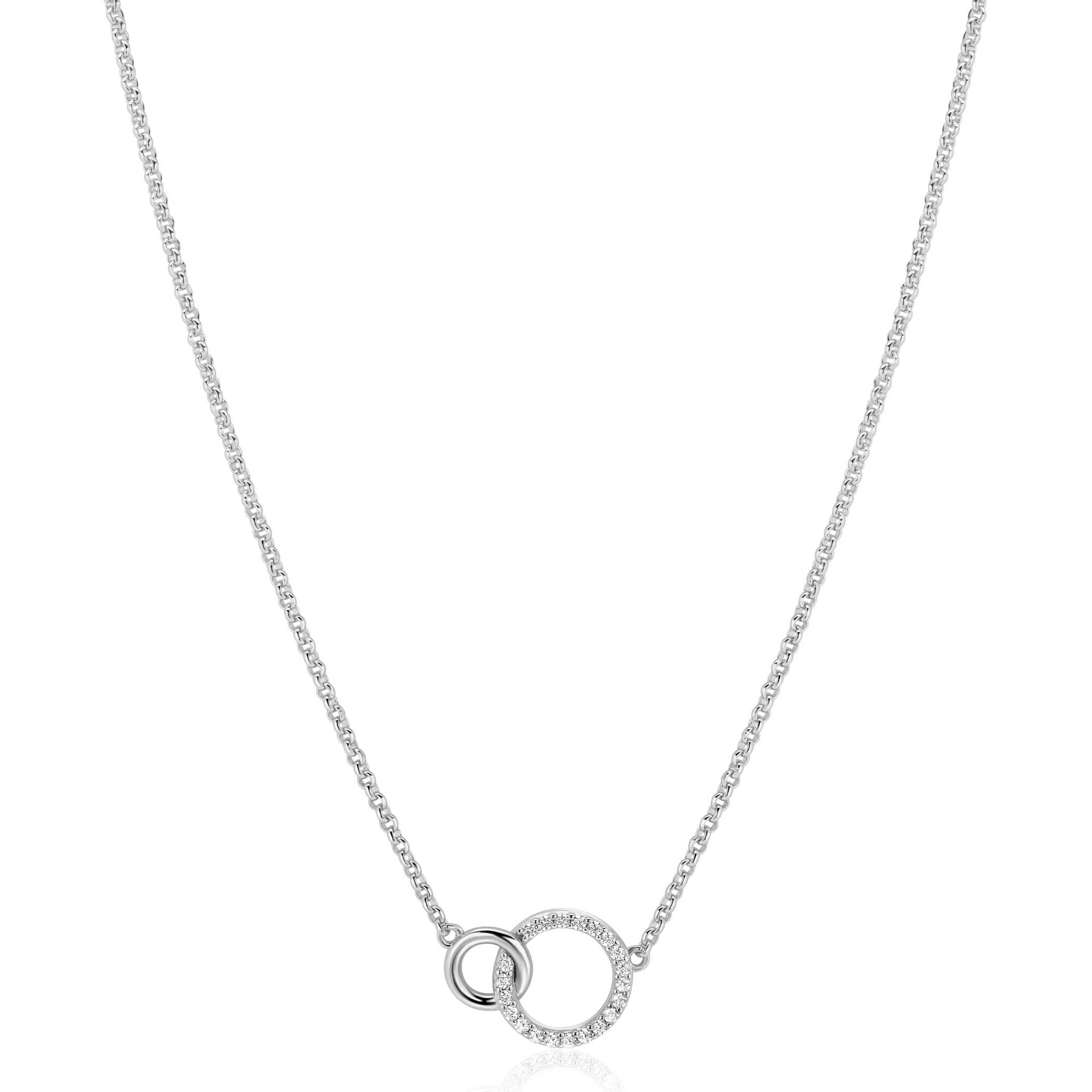 ZINZI zilveren ketting 2 open rondjes verbonden wit ZIC1782
