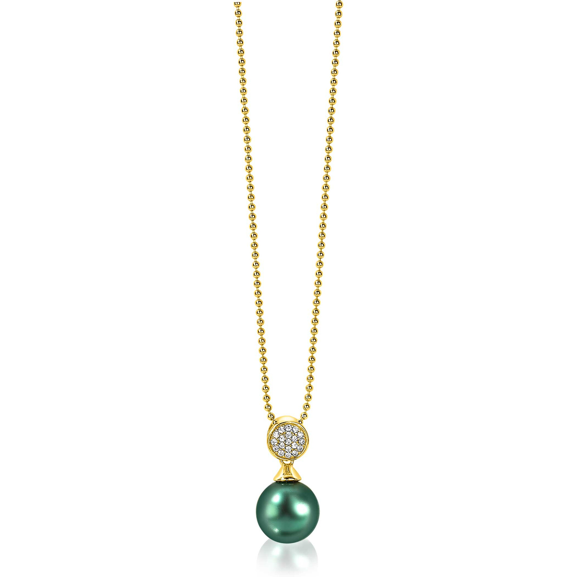 ZINZI silberner Perlenanhänger gelbvergoldet 18mm  weiße Zirkonias grüne Perle ZIH1151GG