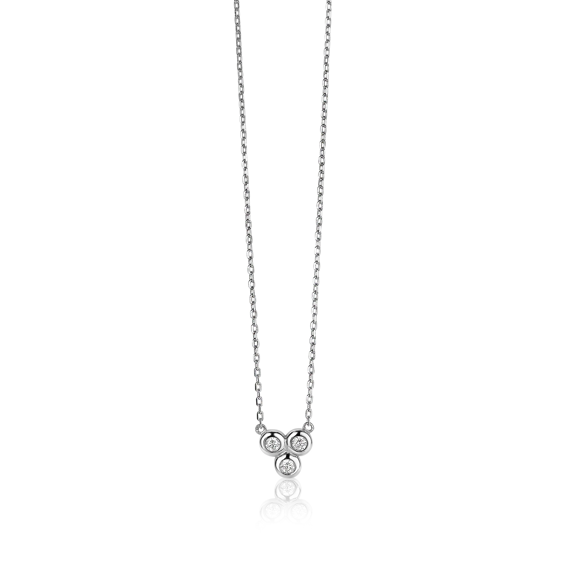ZINZI silberne Kette 45cm mit Anhängerrund  weiß ZIC1442