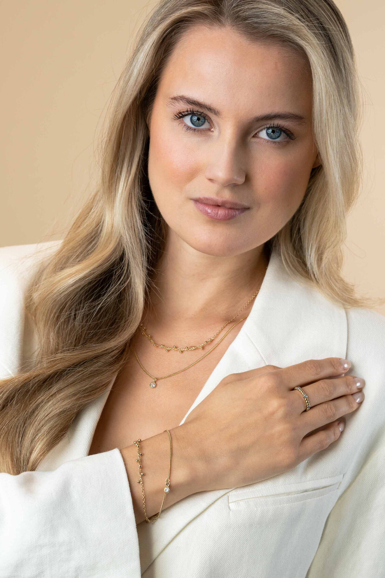 ZINZI zlv. 2x armband gg.verg. grmt+cz en bolletjes