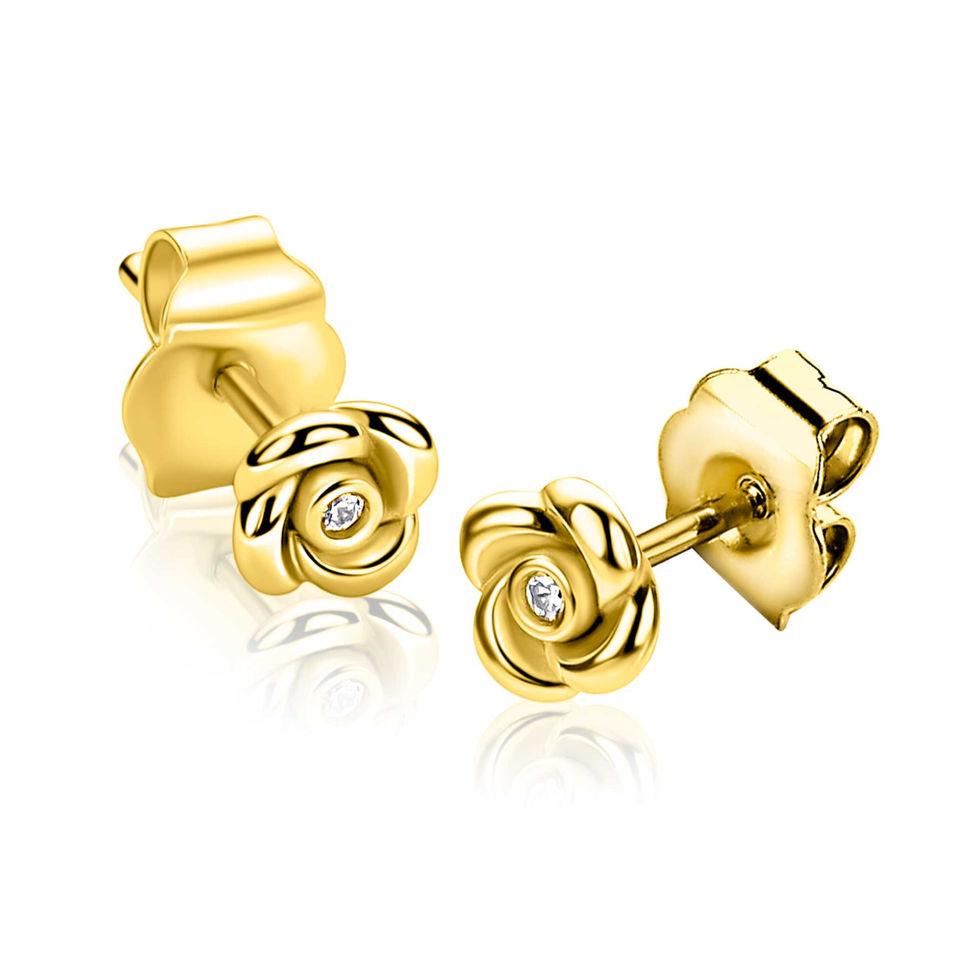 ZINZI zlv. oorknopjes gg.verg. roosje met zirconia