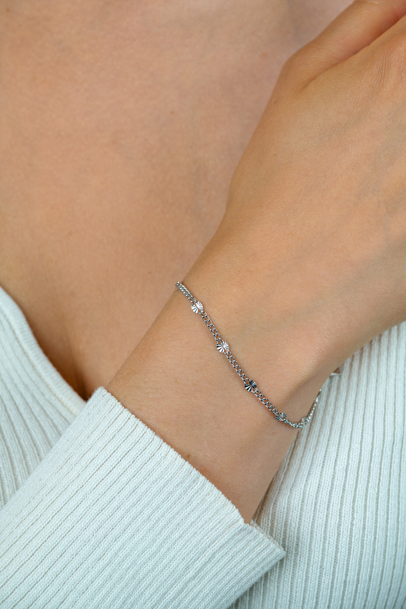 ZINZI zilveren gourmet schakelarmband met tien zonnestralen-plaatjes (3mm breed) ZIA2713